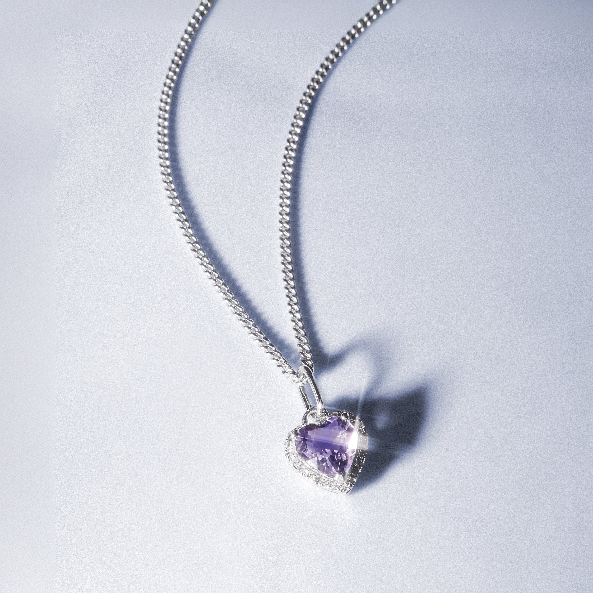 Diamond Stellato Amethyst and Diamond Heart Necklace in 9K White Gold