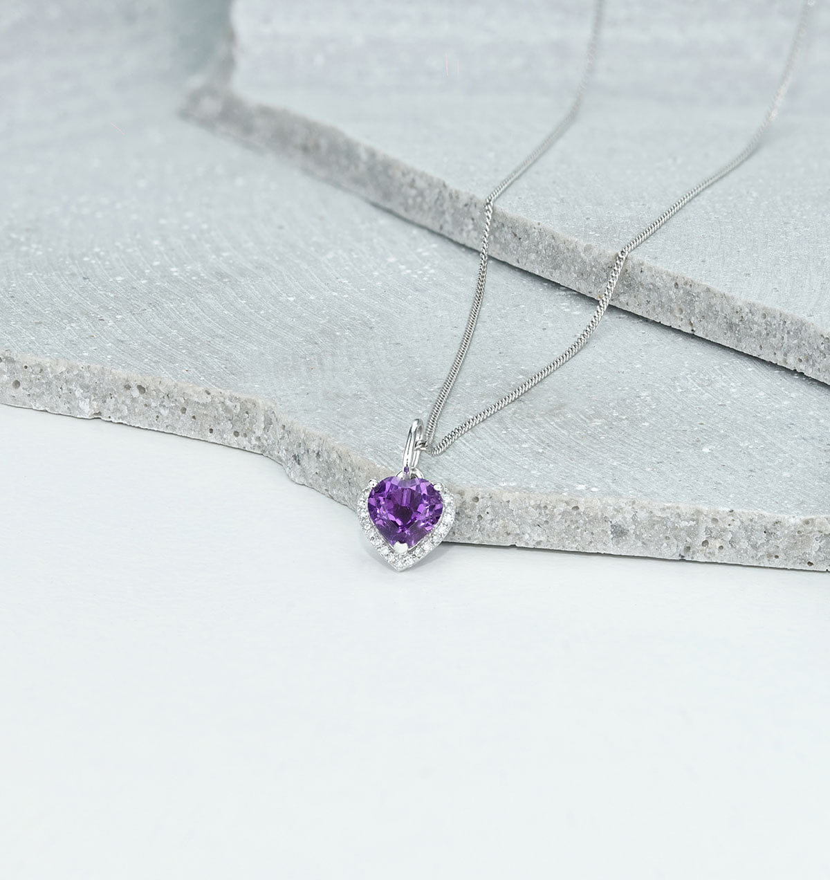 Diamond Stellato Amethyst and Diamond Heart Necklace in 9K White Gold