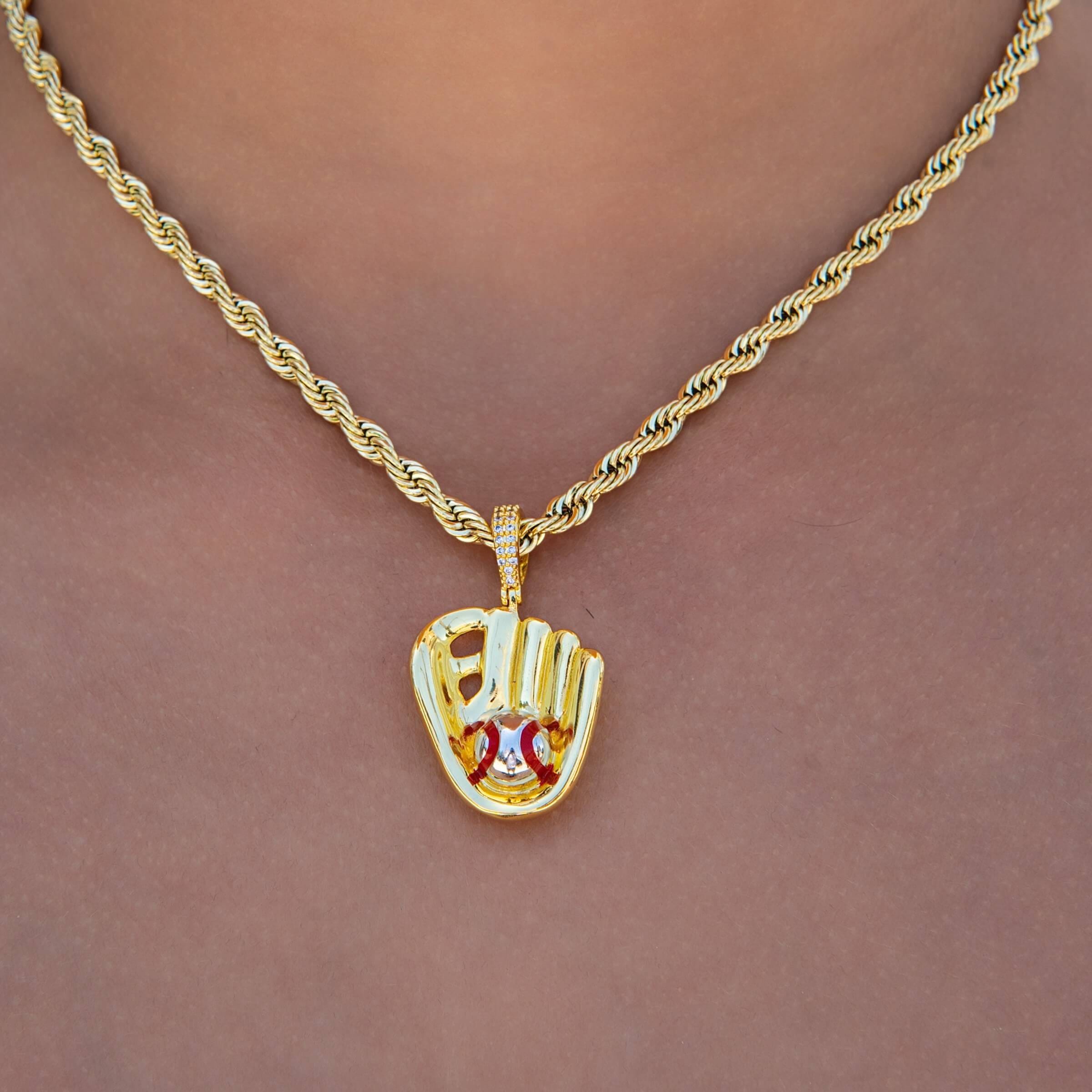GLD Women Micro Simple Baseball Glove Pendant in Yellow Gold