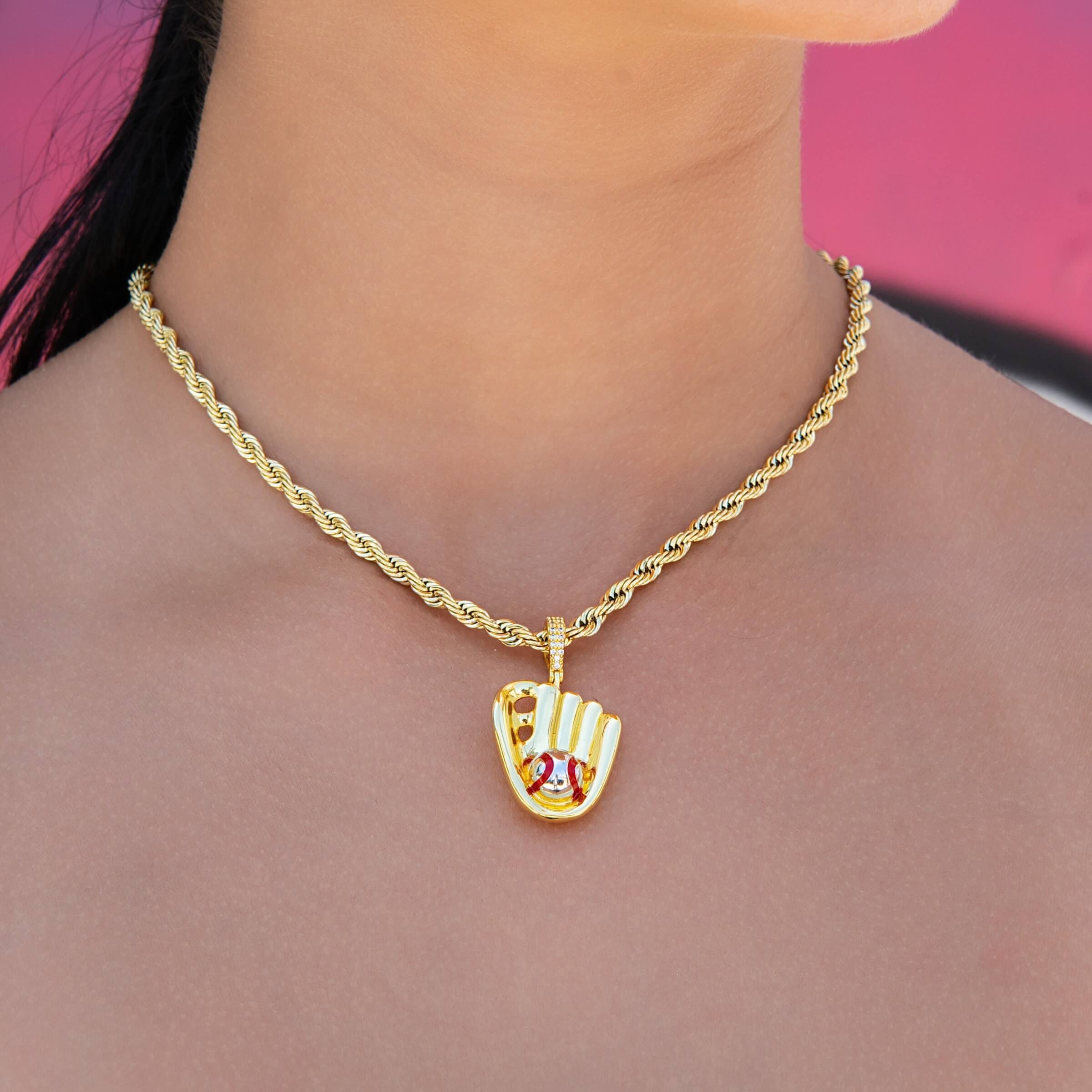 GLD Women Micro Simple Baseball Glove Pendant in Yellow Gold