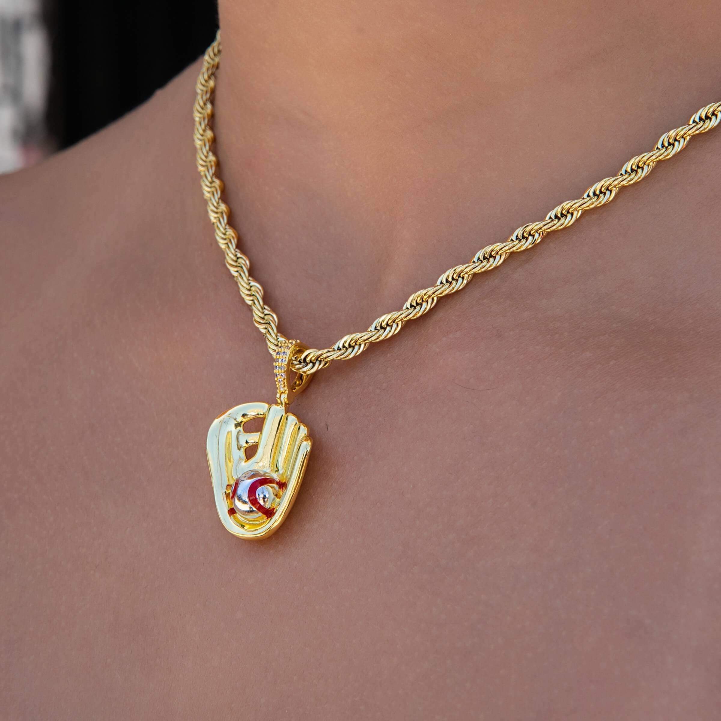 GLD Women Micro Simple Baseball Glove Pendant in Yellow Gold