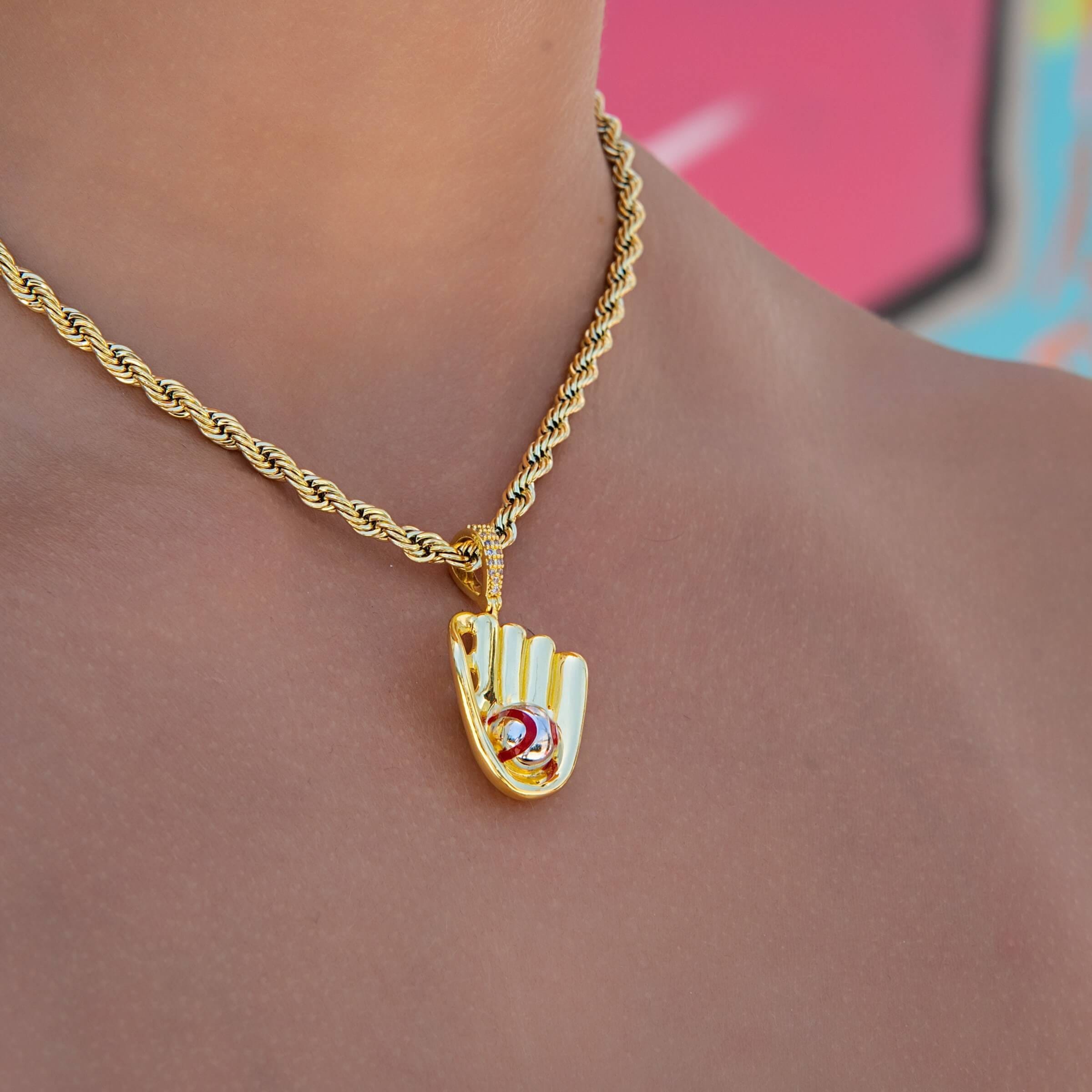 GLD Women Micro Simple Baseball Glove Pendant in Yellow Gold