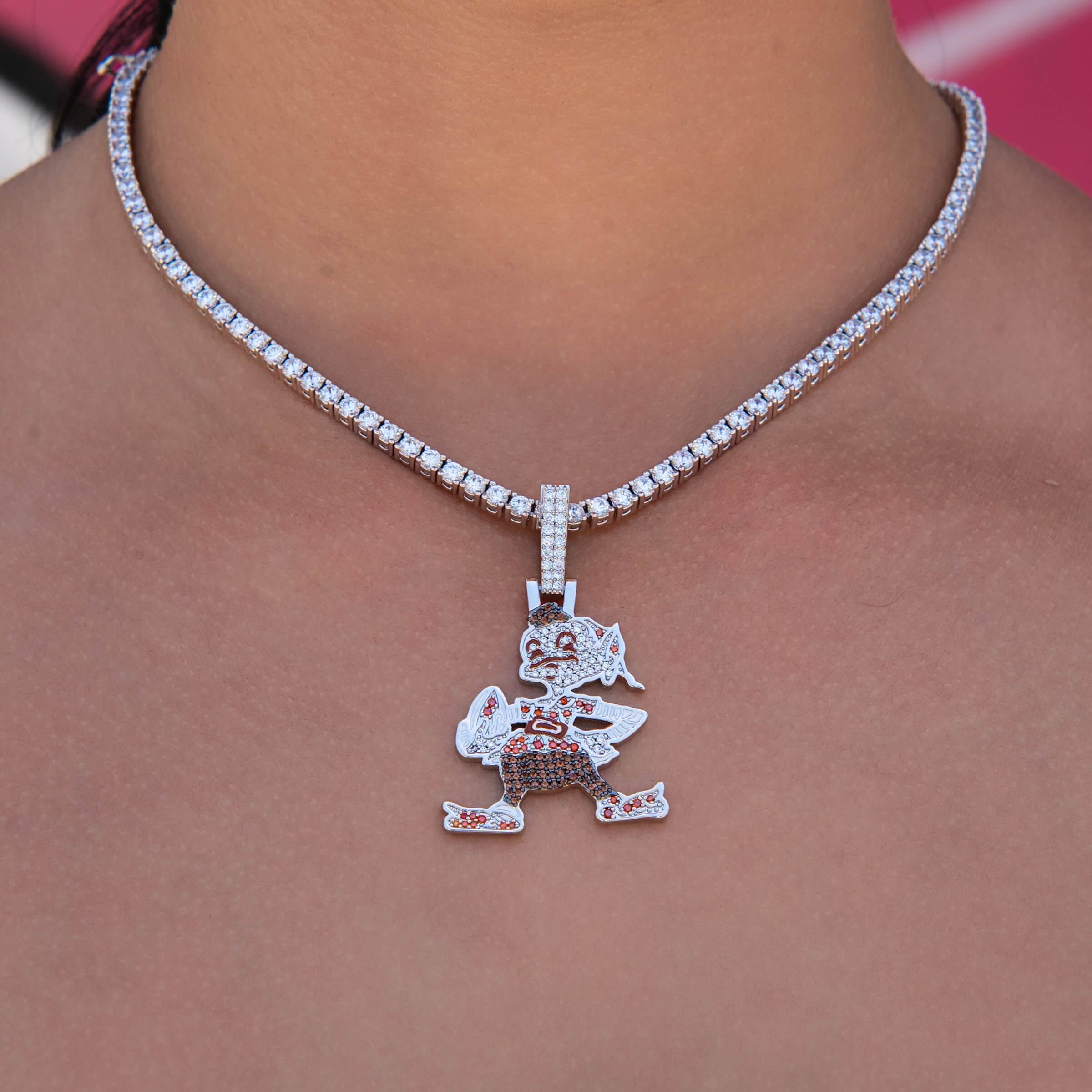 GLD Women Cleveland Browns Official NFL Vintage Logo Pendant in White Gold