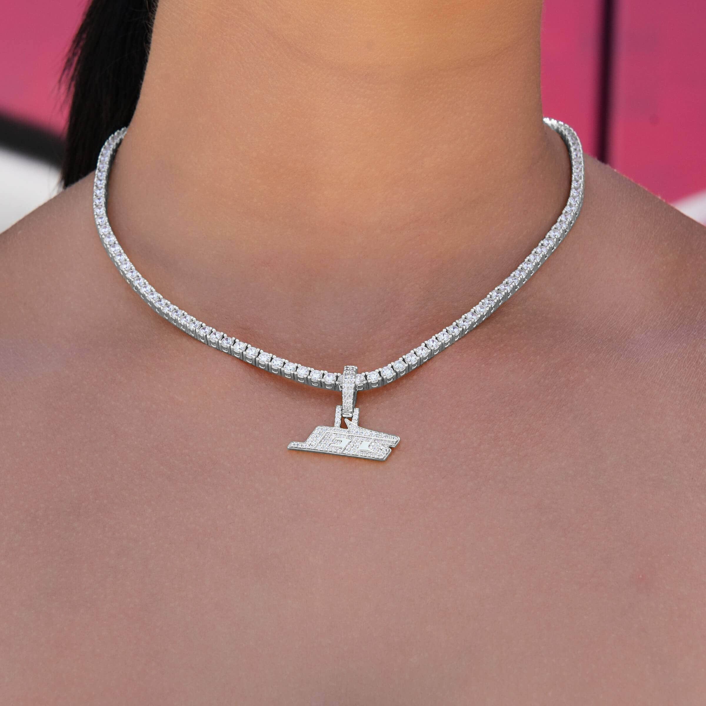 GLD Women Micro New York Jets Official NFL Logo Pendant in White Gold