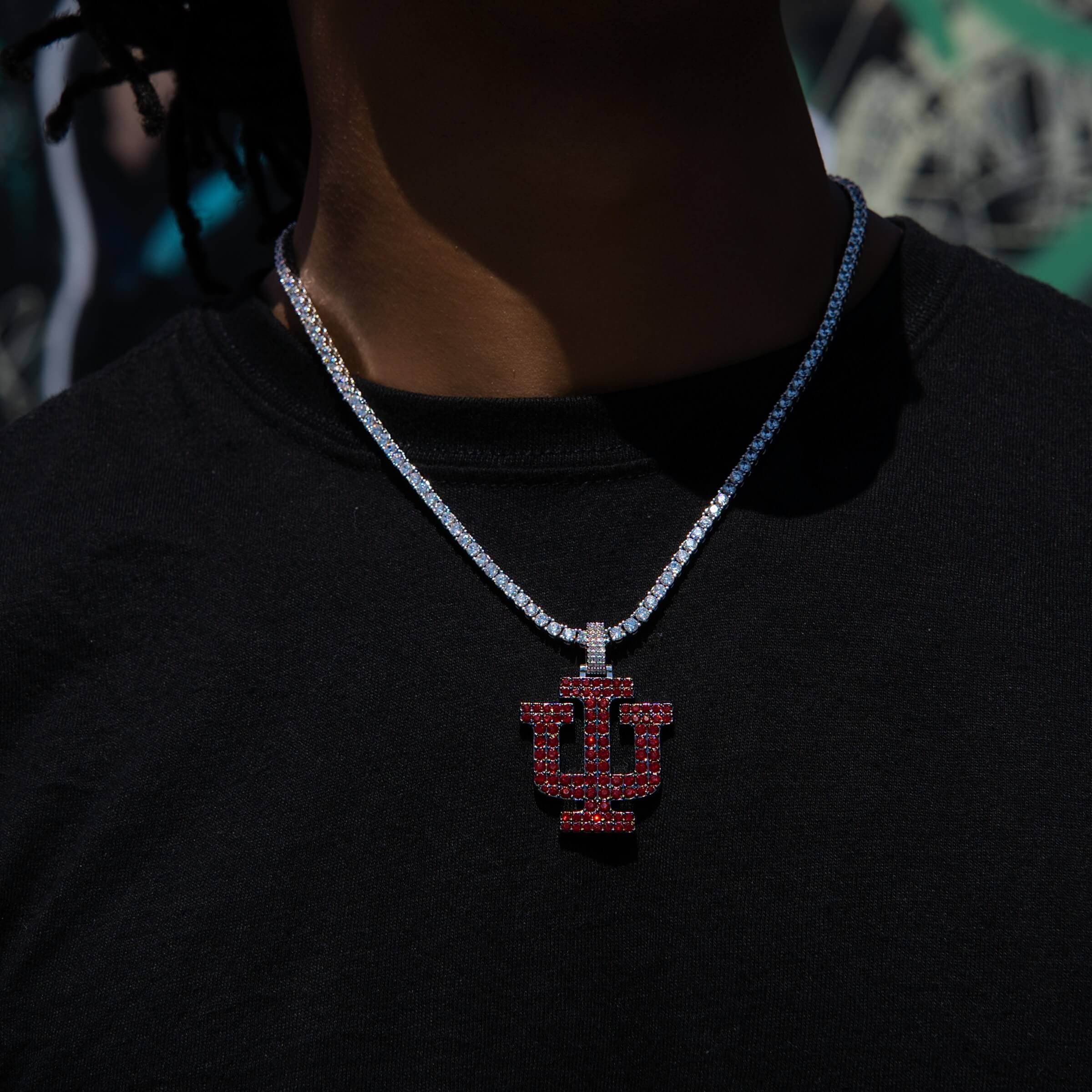 GLD Men Indiana University Official NCAA Primary Logo Pendant in White Gold