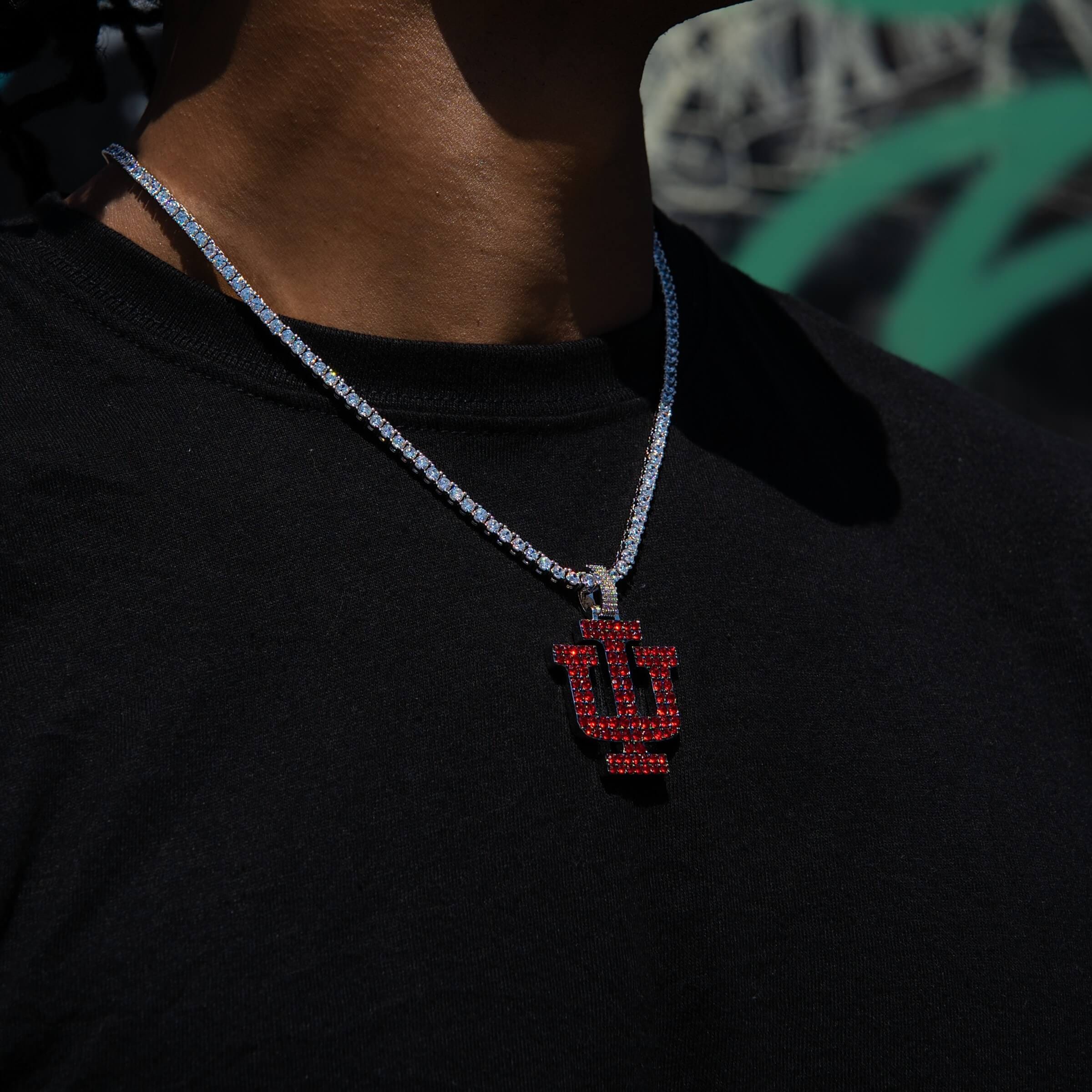 GLD Men Indiana University Official NCAA Primary Logo Pendant in White Gold