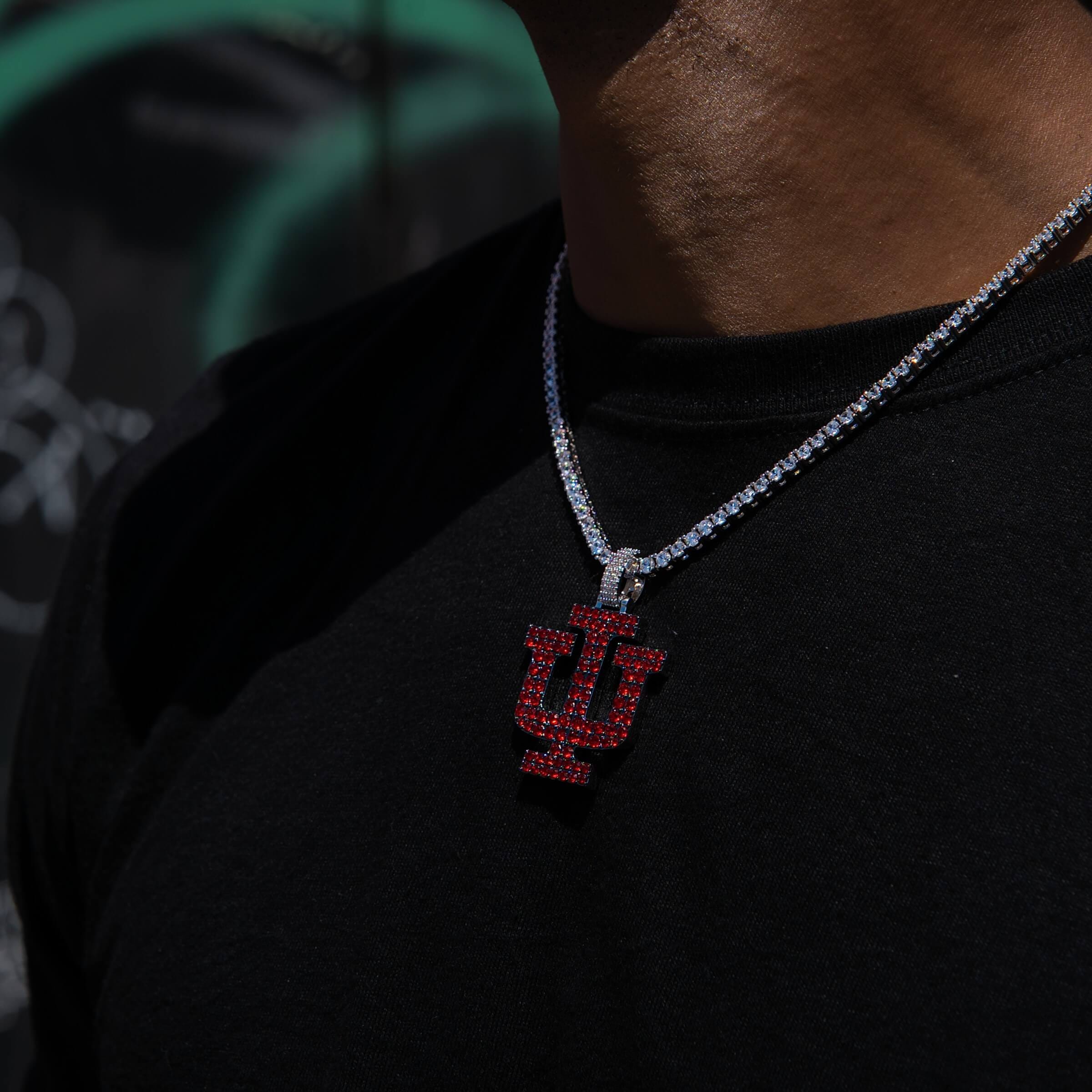GLD Men Indiana University Official NCAA Primary Logo Pendant in White Gold