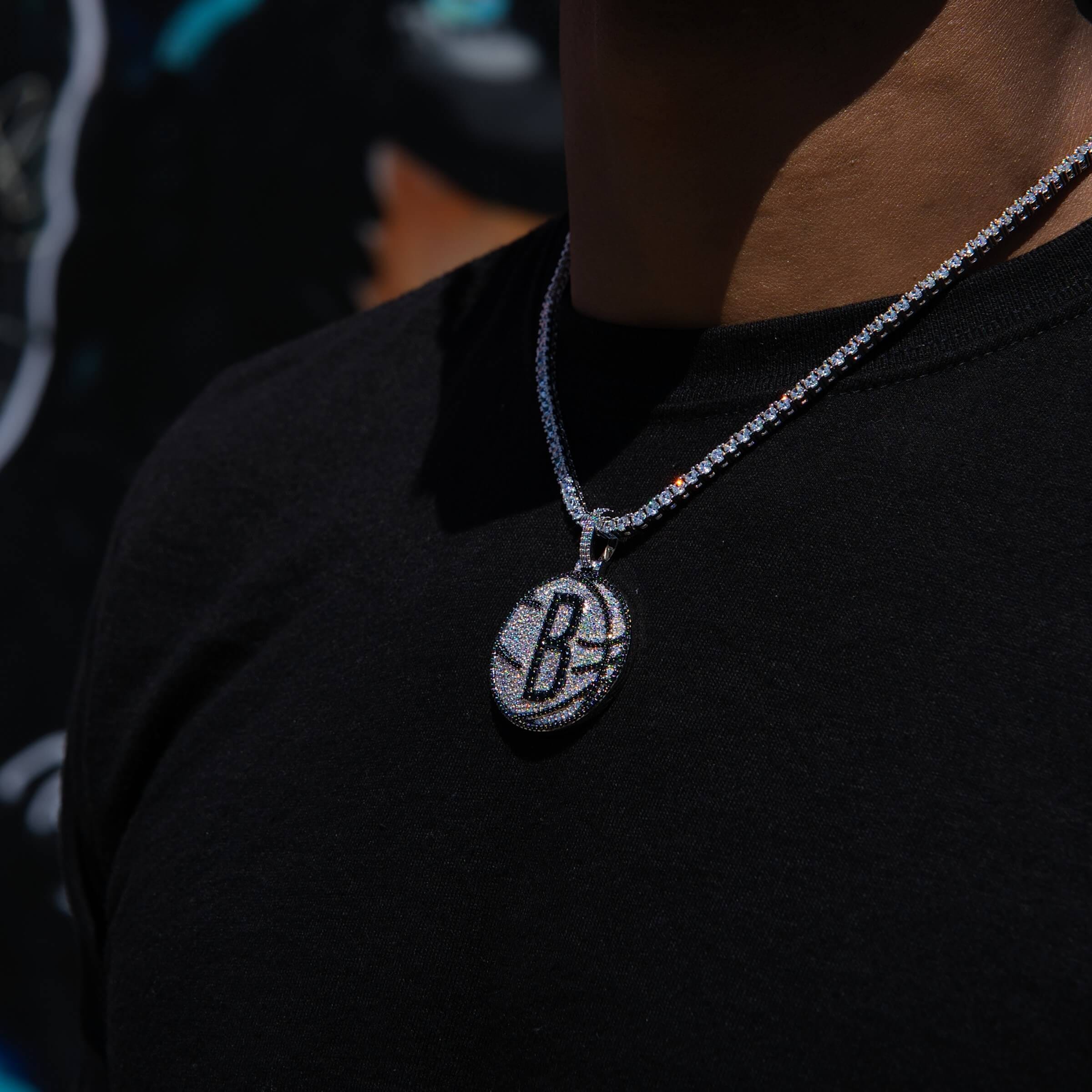 GLD Men Brooklyn Nets Official NBA Primary Logo Pendant in White Gold