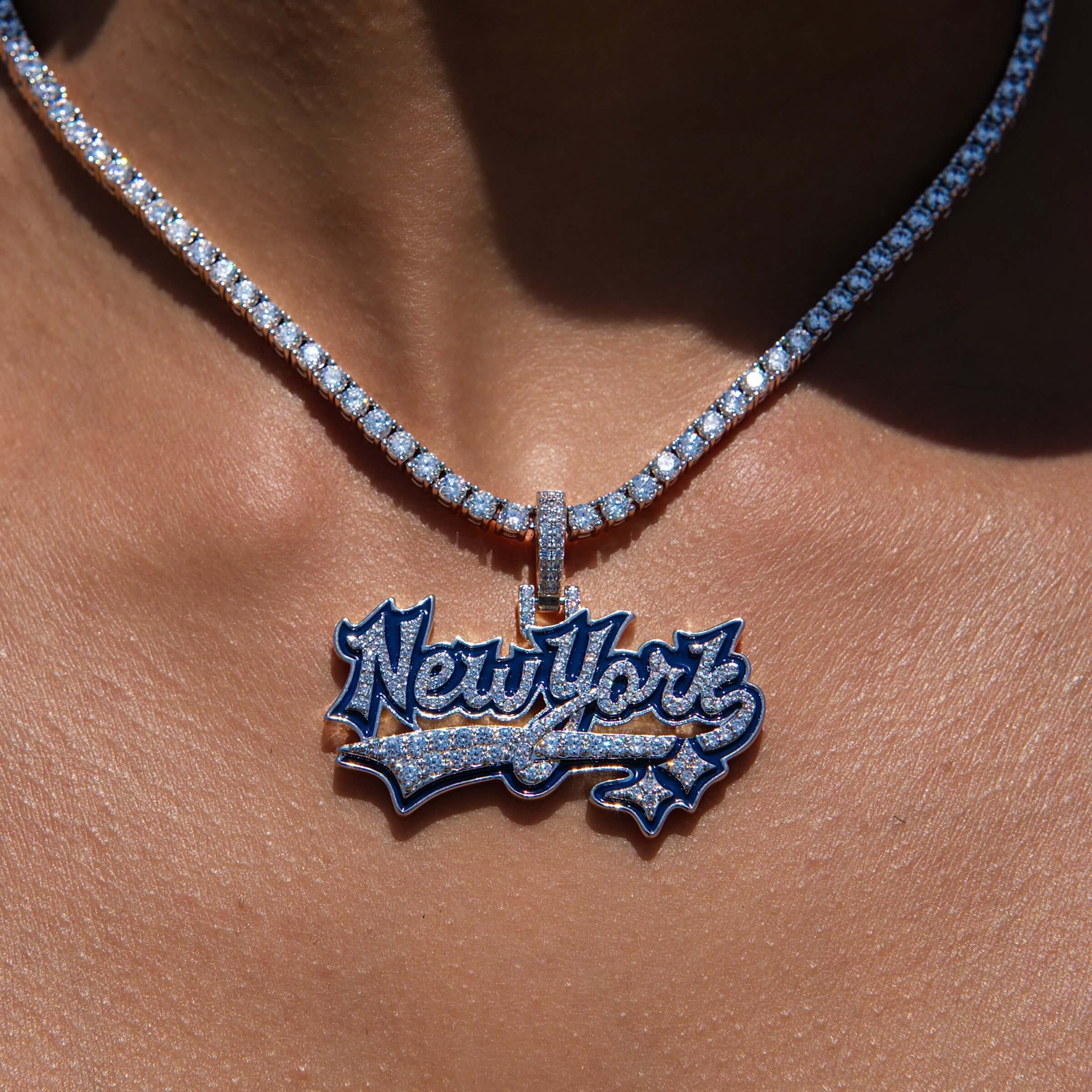 GLD Women Iced New York Pendant in White Gold