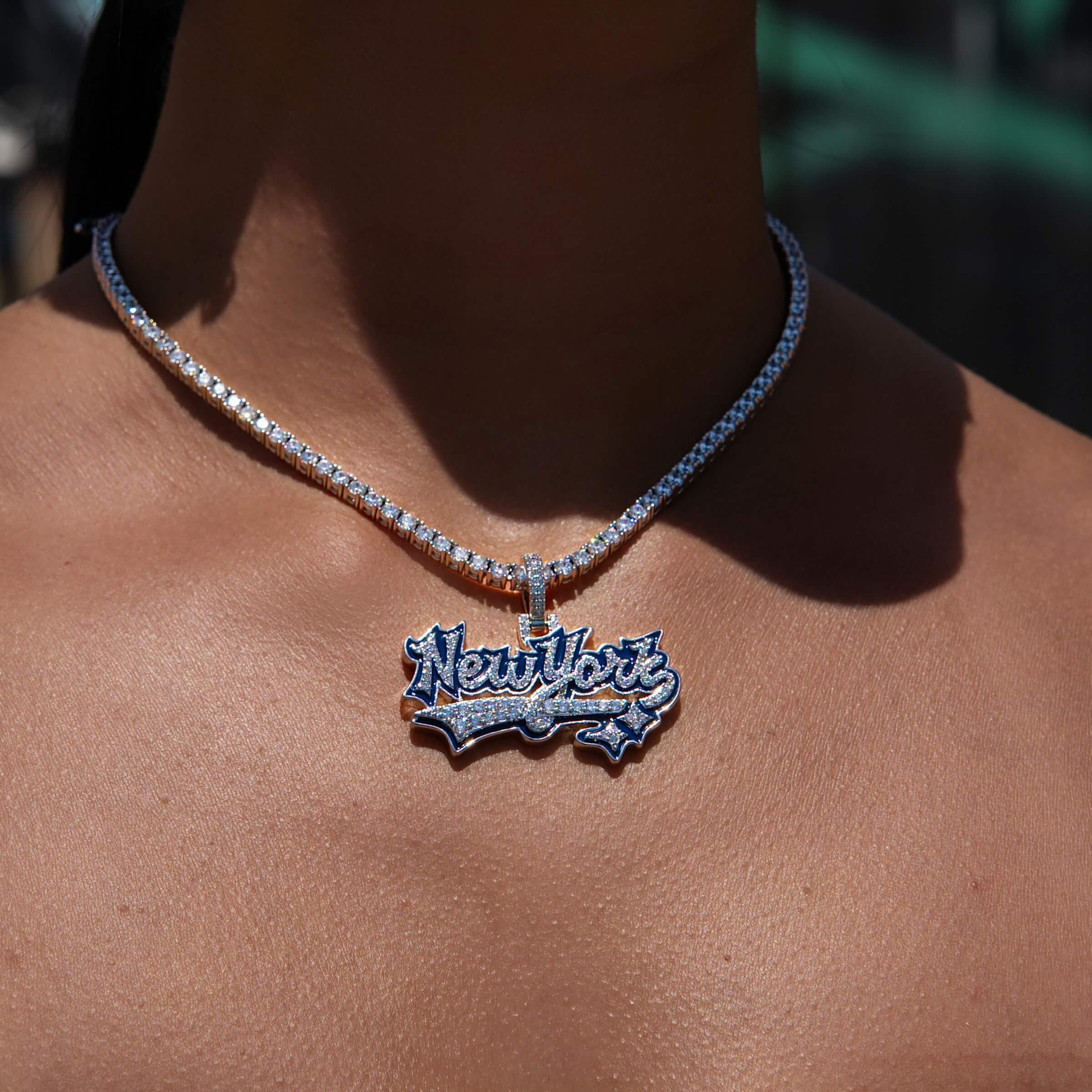 GLD Women Iced New York Pendant in White Gold