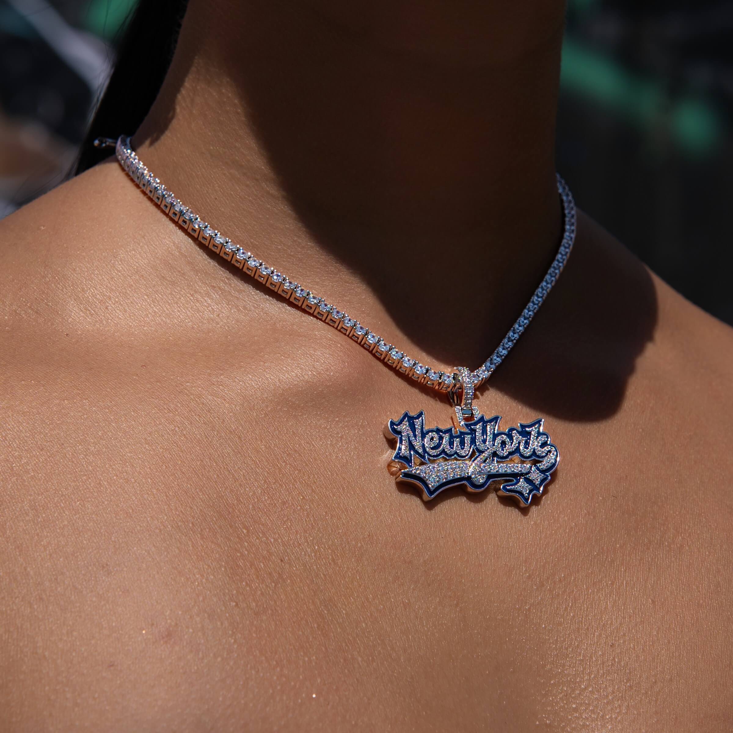 GLD Women Iced New York Pendant in White Gold