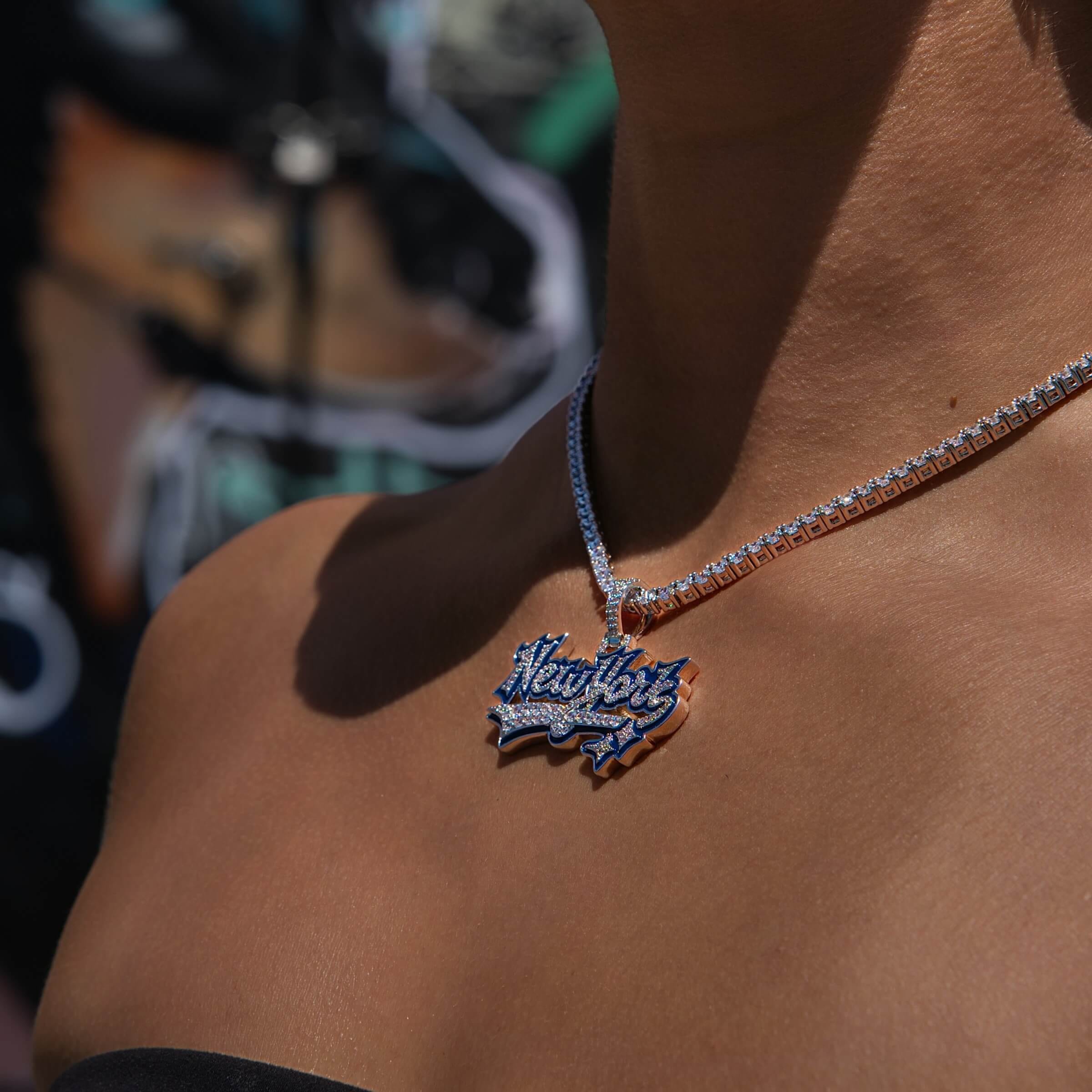 GLD Women Iced New York Pendant in White Gold