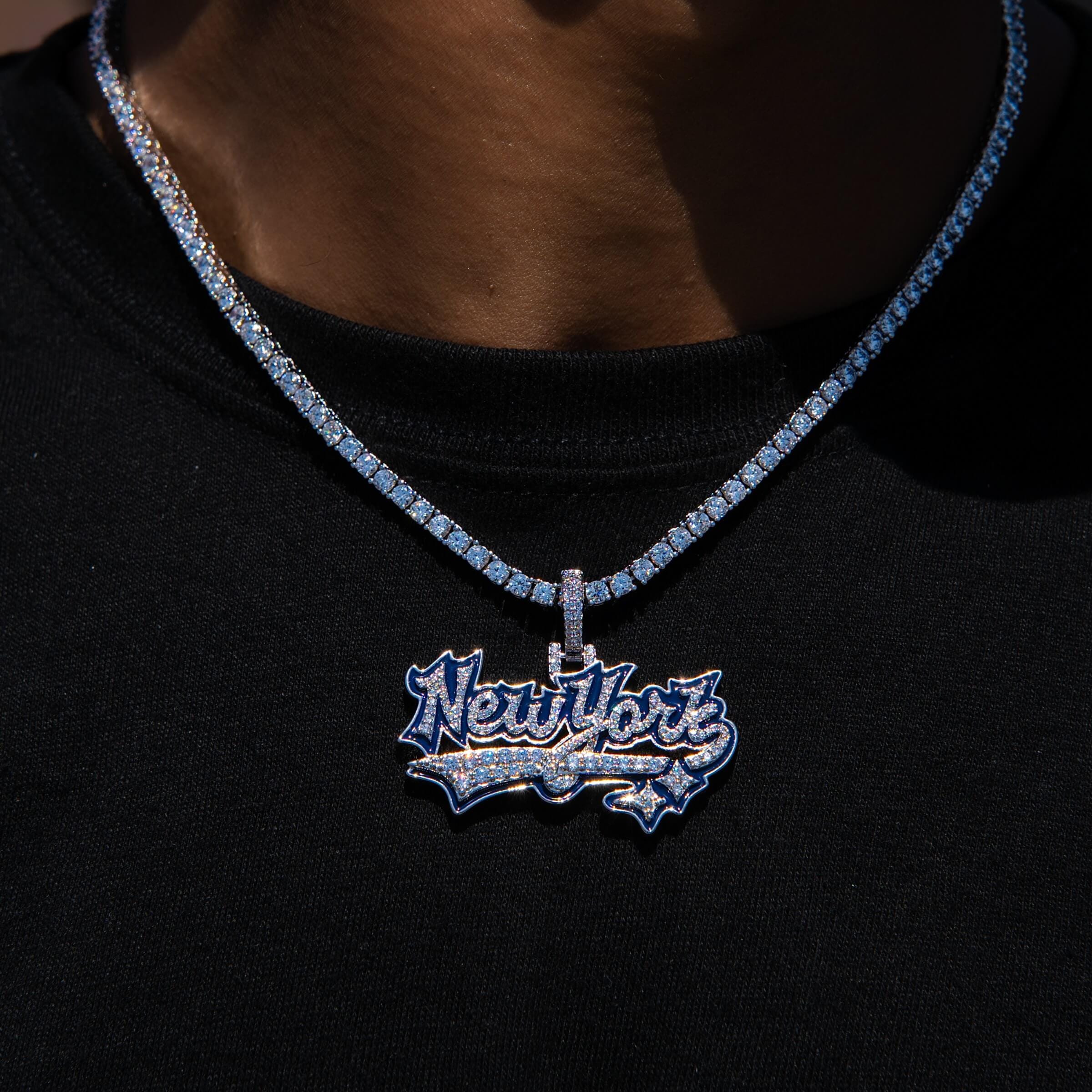 GLD Men Iced New York Pendant in White Gold