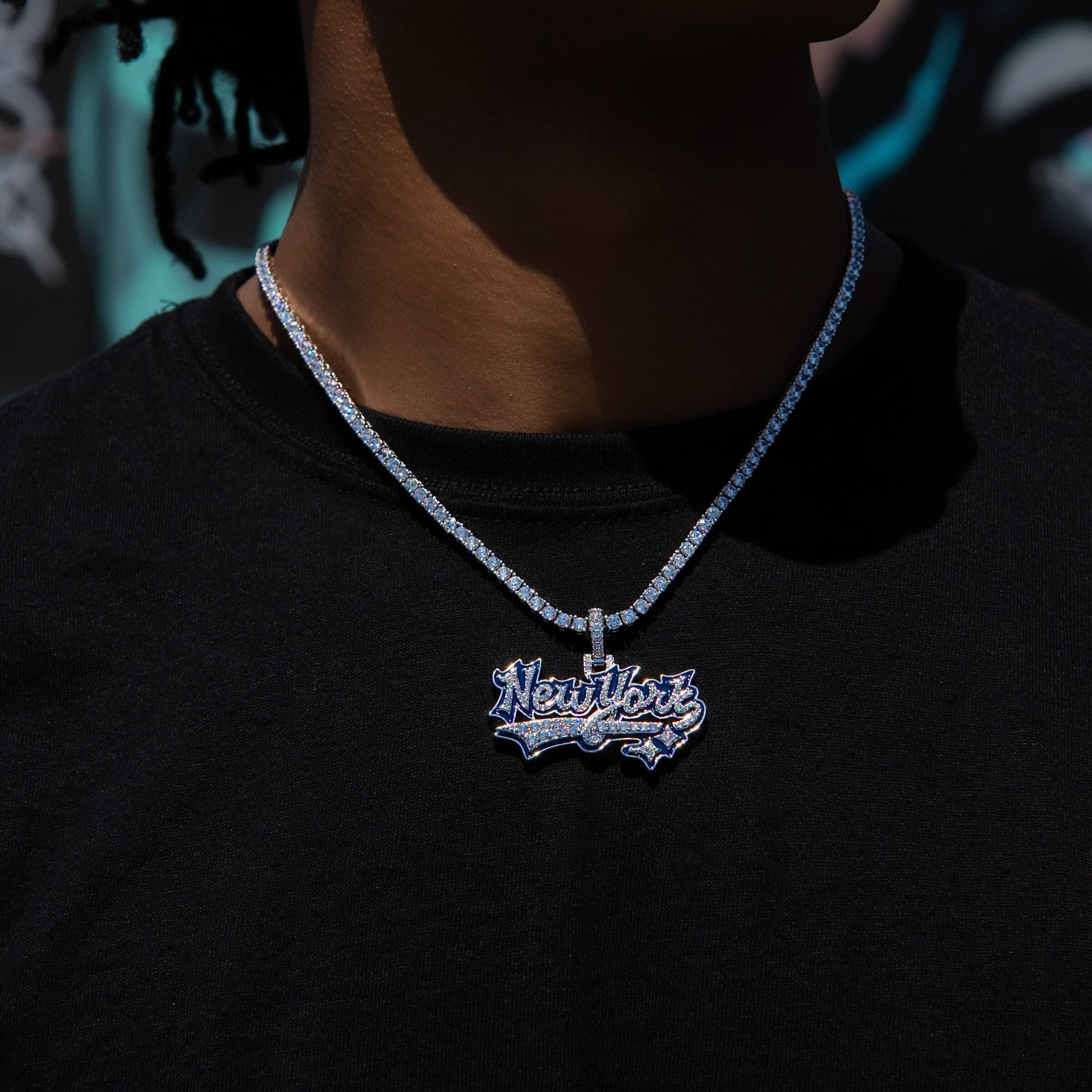 GLD Men Iced New York Pendant in White Gold