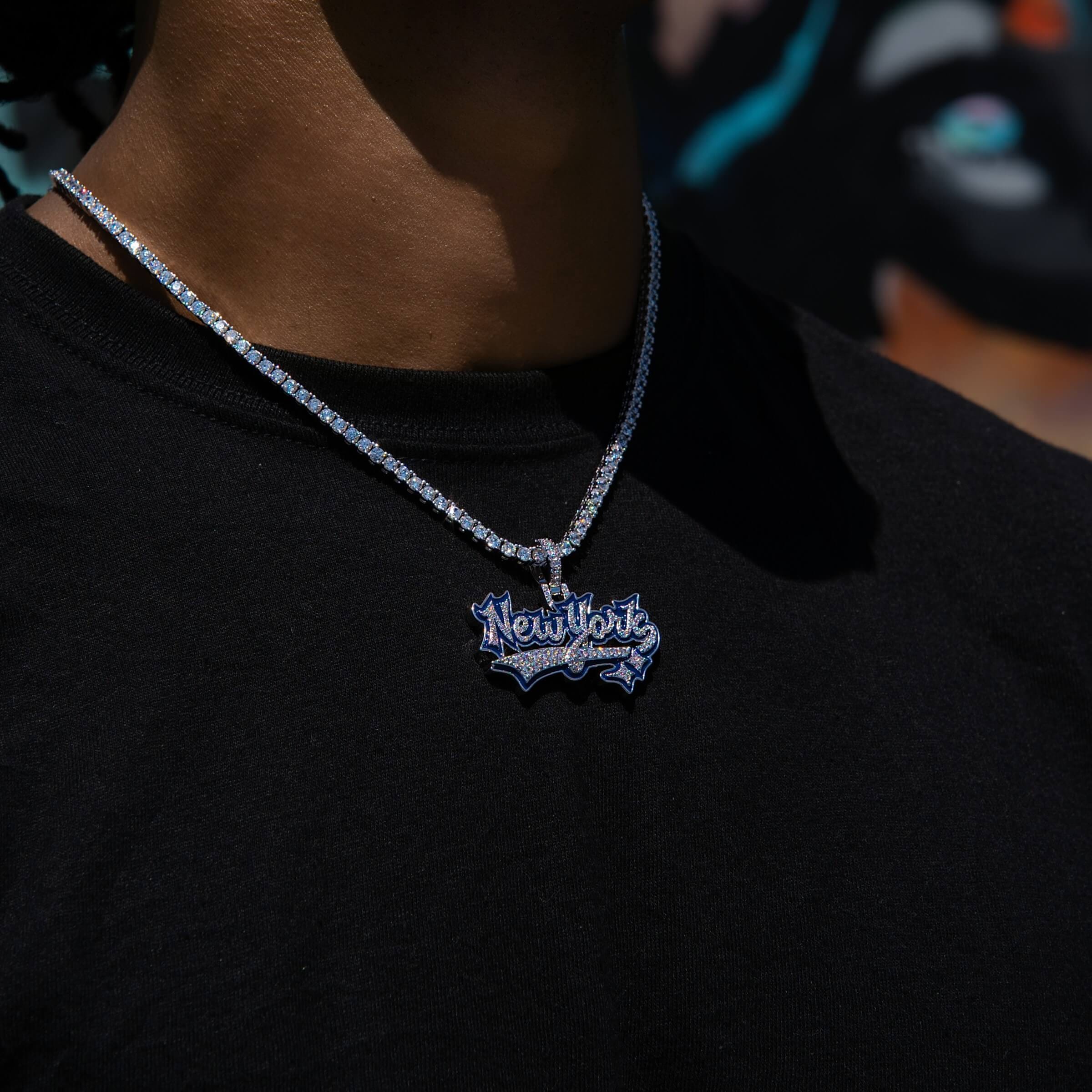 GLD Men Iced New York Pendant in White Gold