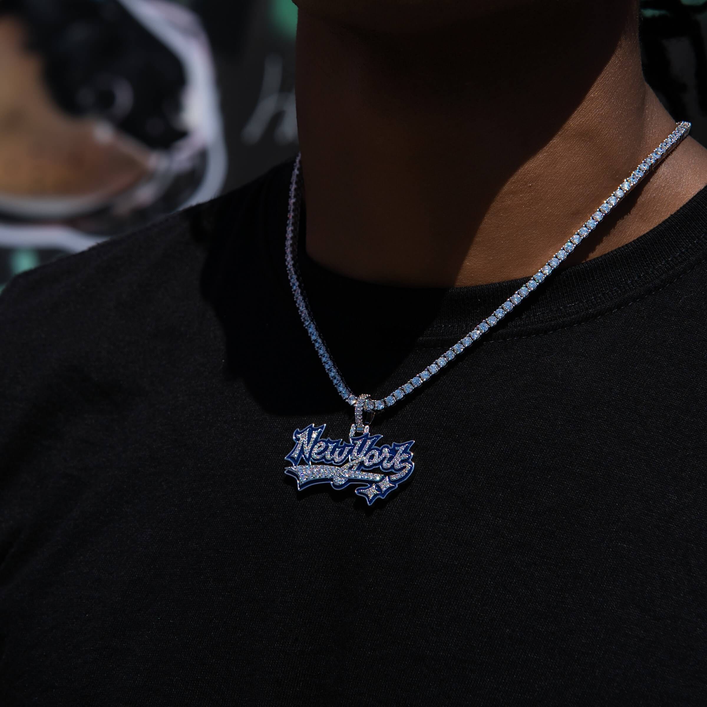 GLD Men Iced New York Pendant in White Gold