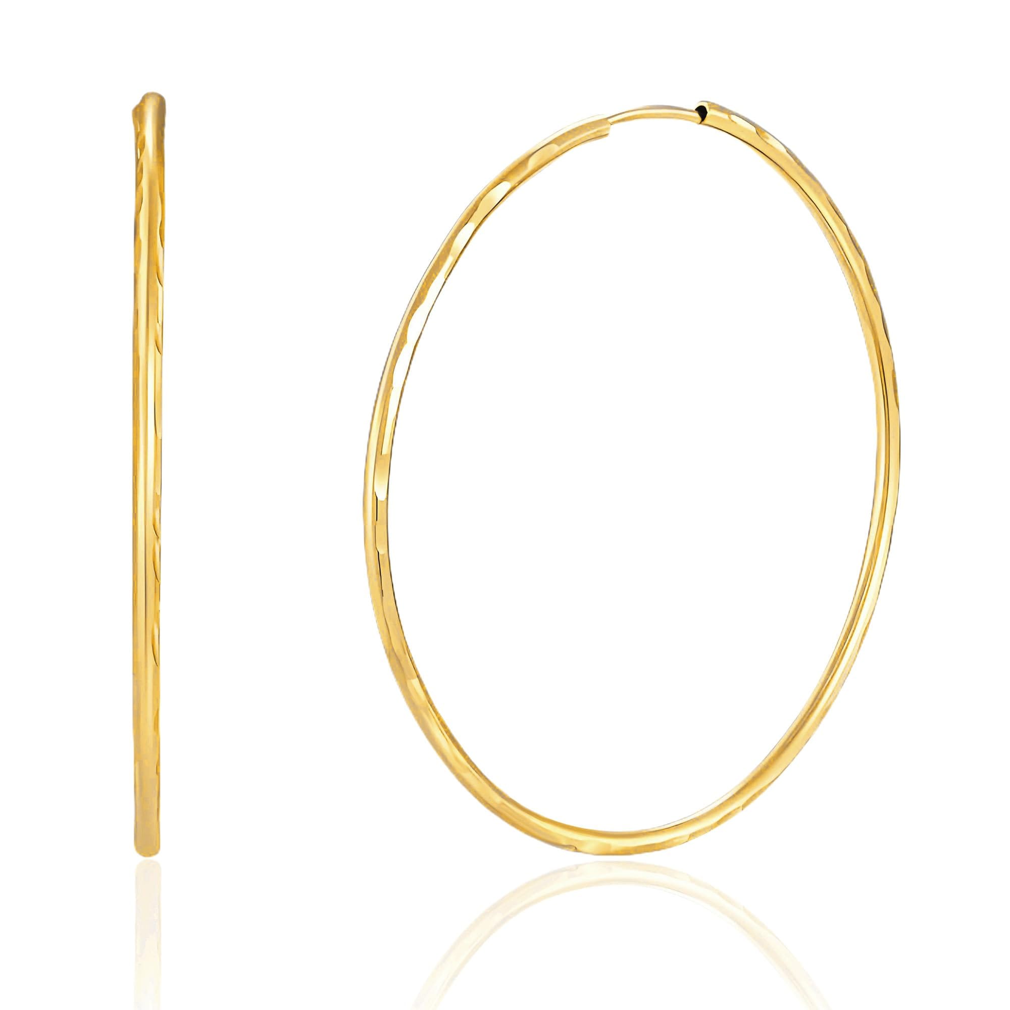 Diamond 14k Yellow Gold Side Diamond Cut Round Endless Hoop Earrings 30 mm