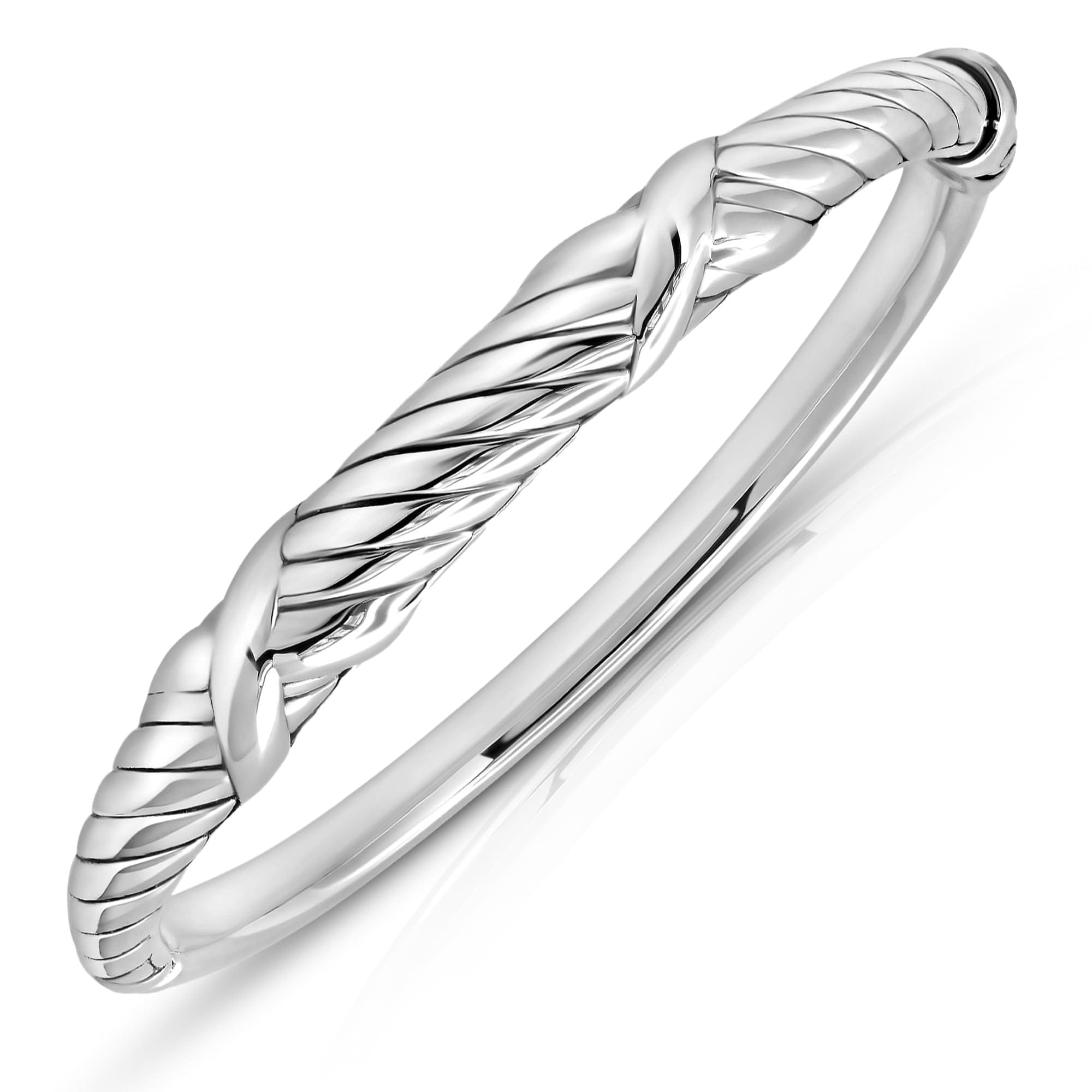 ROPE 925 Sterling Silver 7 Inch Braided Rope Bangle Bracelets with Hinged Clasp