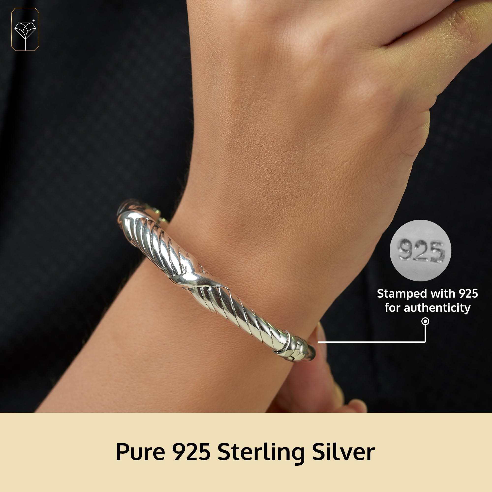 ROPE 925 Sterling Silver 7 Inch Braided Rope Bangle Bracelets with Hinged Clasp