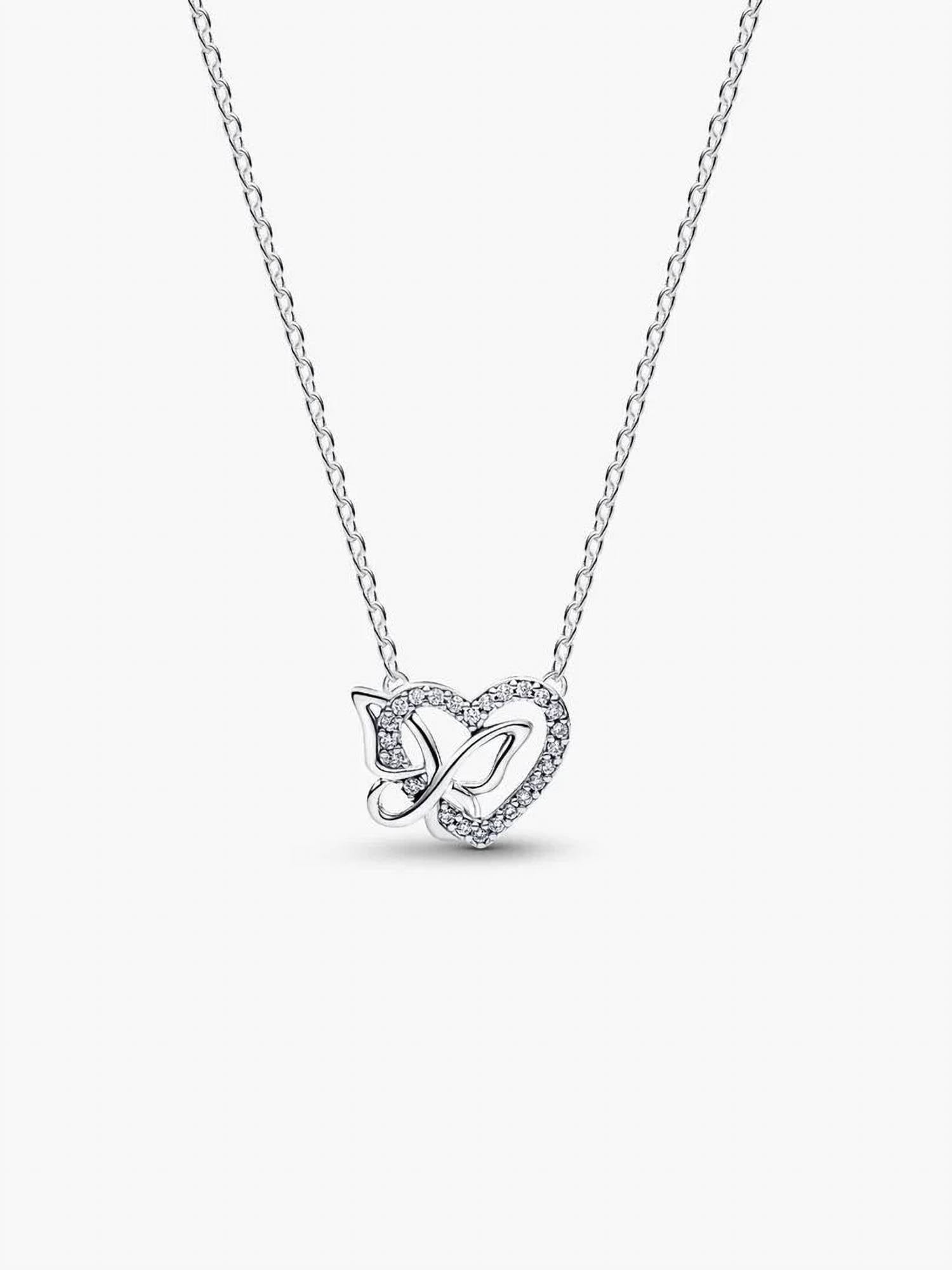 BUTTERFLY Entwined Heart & Butterfly Pendant Necklace In Silver