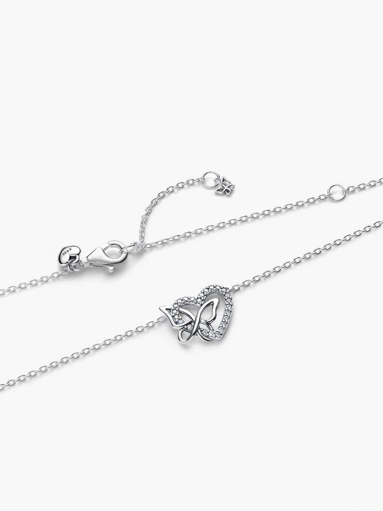 BUTTERFLY Entwined Heart & Butterfly Pendant Necklace In Silver