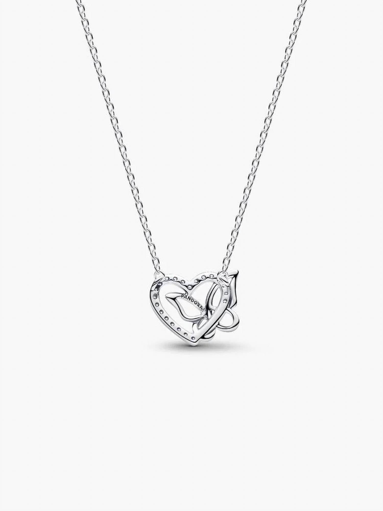 BUTTERFLY Entwined Heart & Butterfly Pendant Necklace In Silver