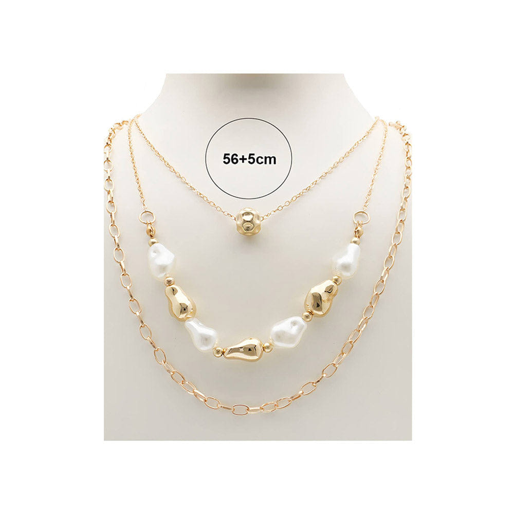 TRIPLE 12PCS - Pearl Metal Pebble Beaded Triple Layered Necklaces