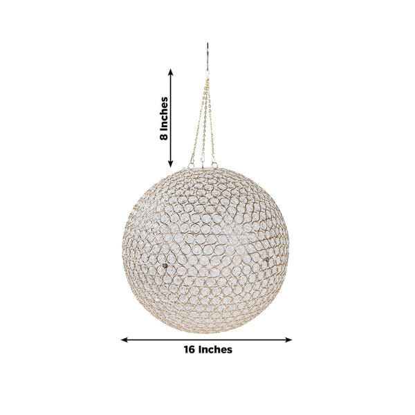 Globe 16" Crystal Globe Chandelier Pendant – Hanging Beaded Ball with Gold Metal Hook & Chain, Decorative Accent