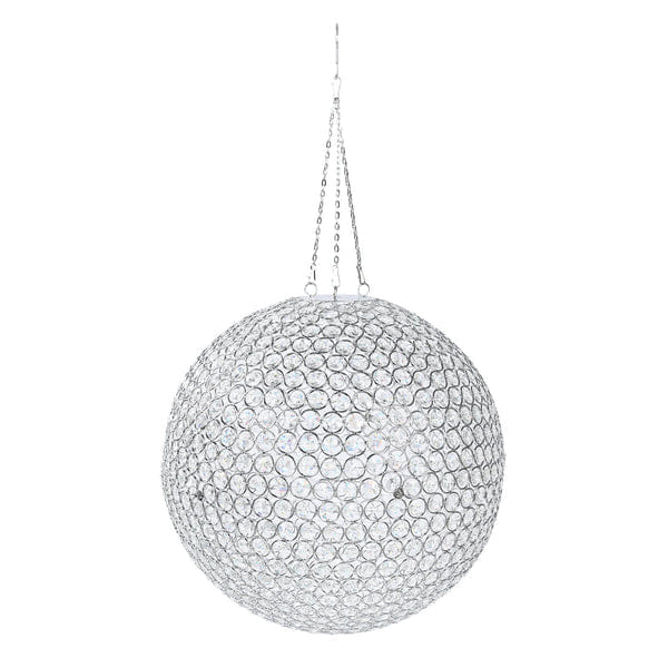 Globe 16" Crystal Globe Chandelier Pendant – Hanging Beaded Ball with Silver Metal Hook & Chain, Decorative Accent