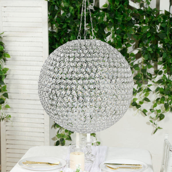 Globe 16" Crystal Globe Chandelier Pendant – Hanging Beaded Ball with Silver Metal Hook & Chain, Decorative Accent
