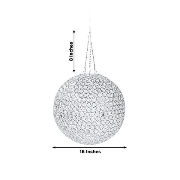 Globe 16" Crystal Globe Chandelier Pendant – Hanging Beaded Ball with Silver Metal Hook & Chain, Decorative Accent