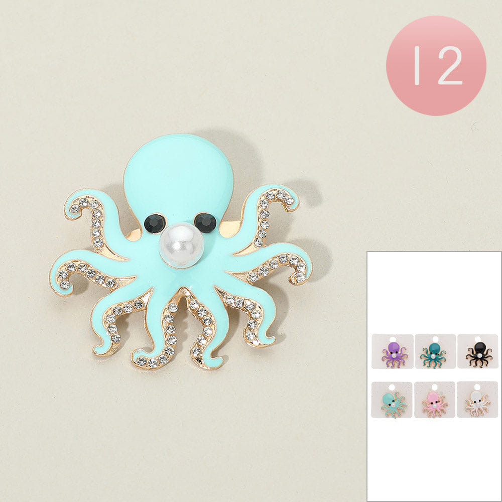 OCTOPUS 12PCS - Rhinestone Pearl Enamel Octopus Pin Brooches