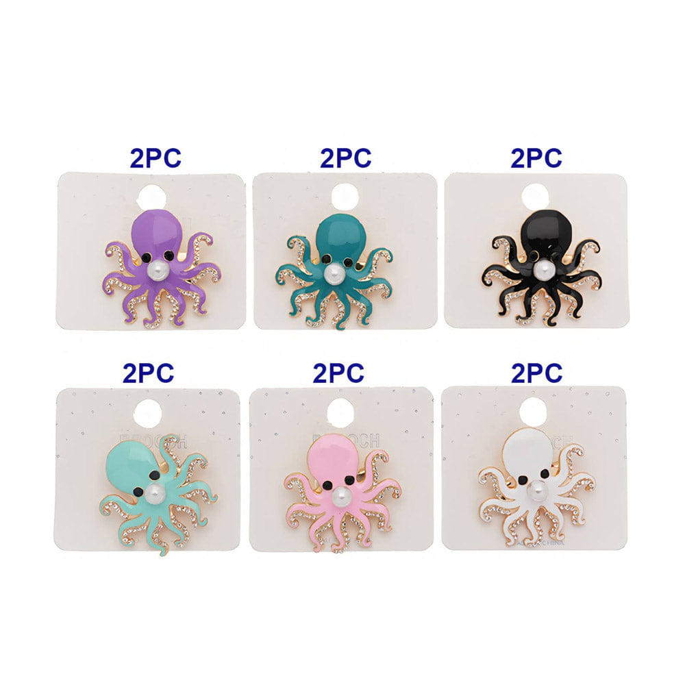 OCTOPUS 12PCS - Rhinestone Pearl Enamel Octopus Pin Brooches