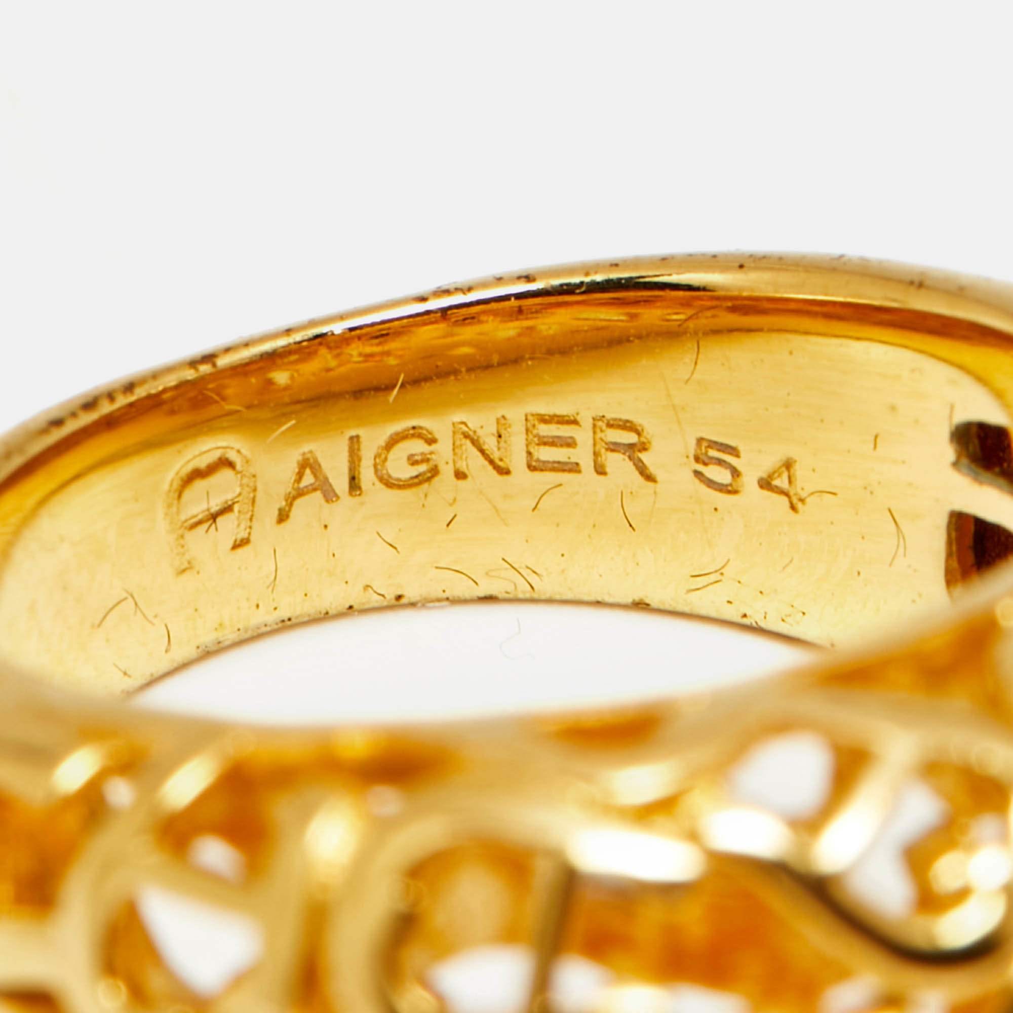 Aigner Logo Gold Tone Ring