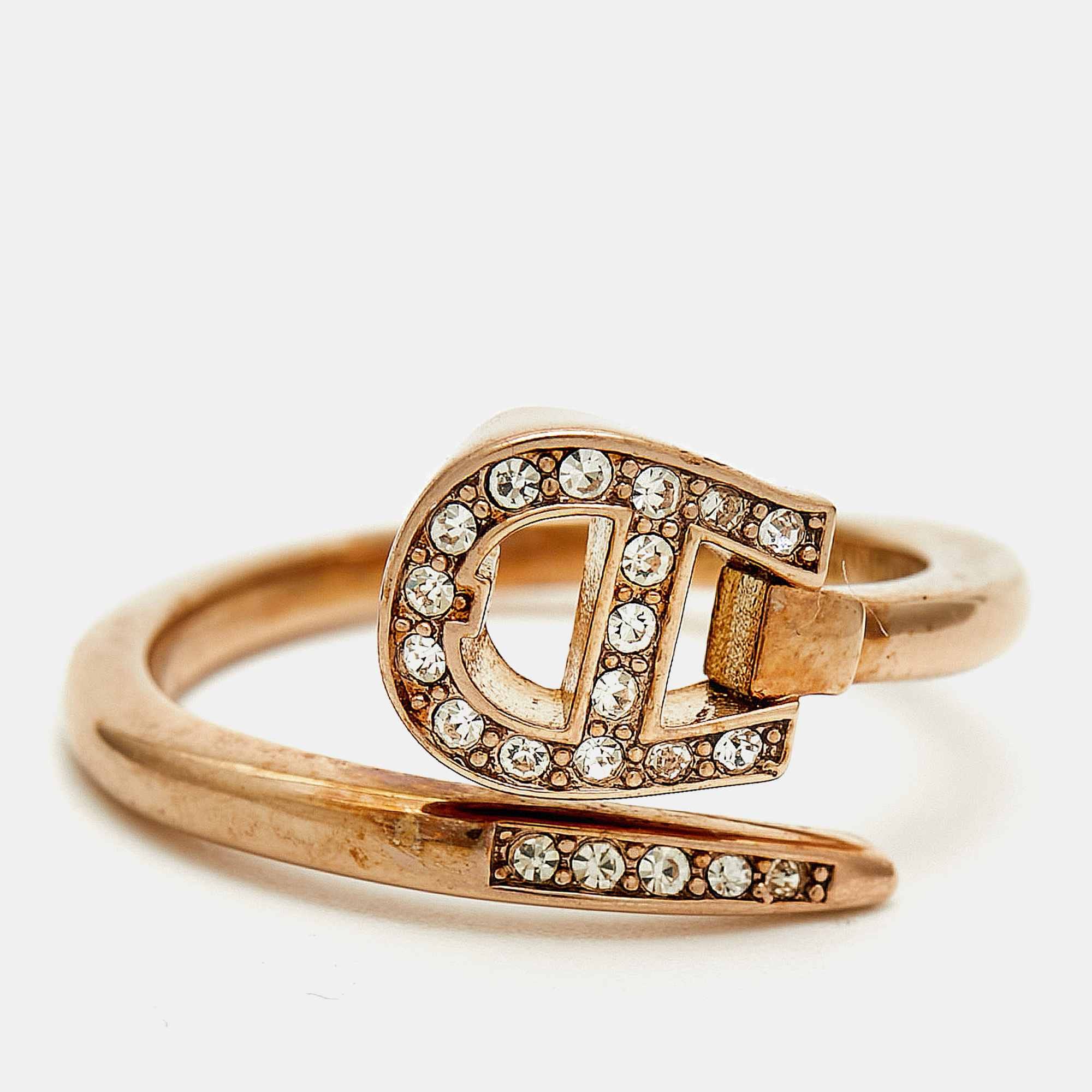 Aigner Logo Crystals Rose Gold Tone Ring