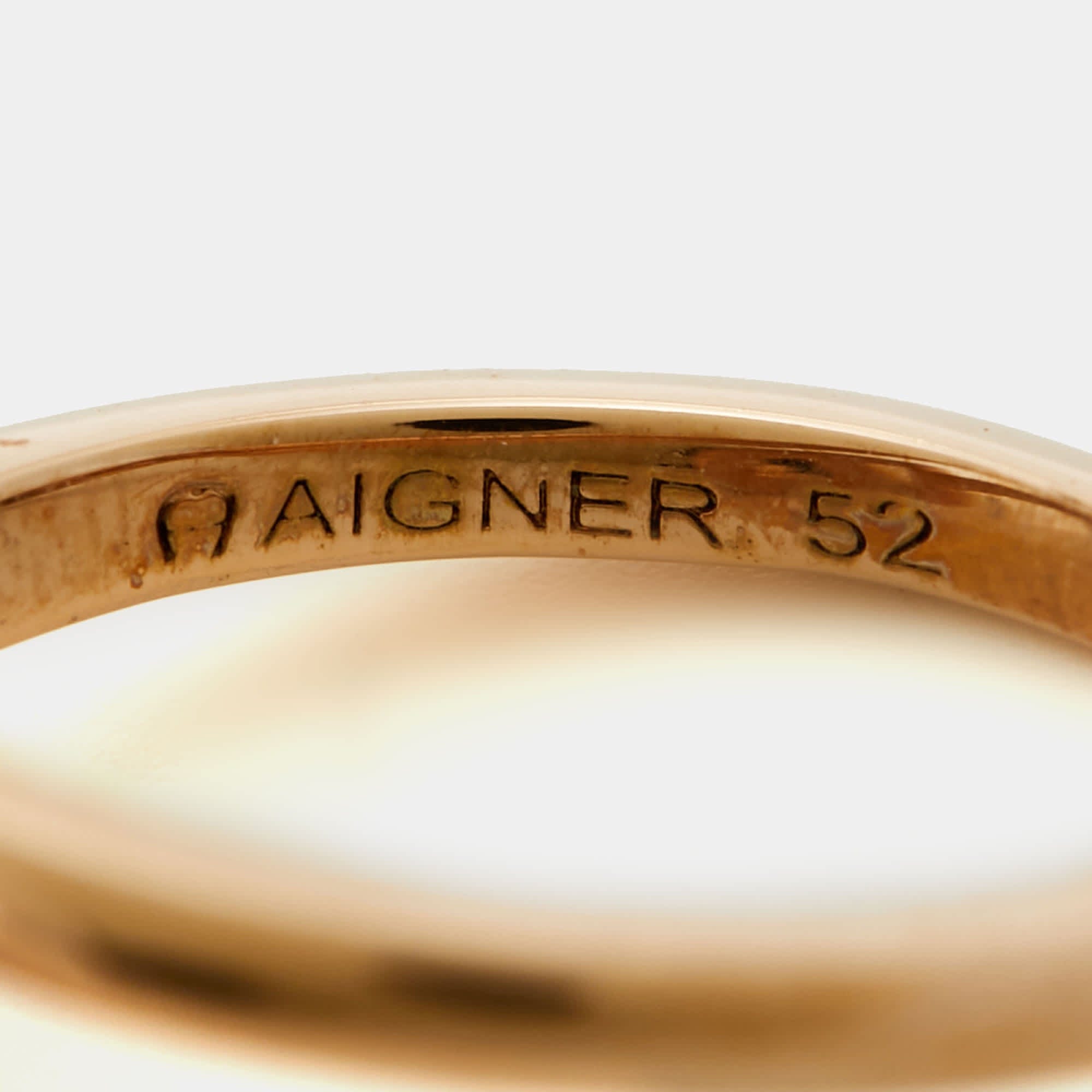 Aigner Logo Crystals Rose Gold Tone Ring