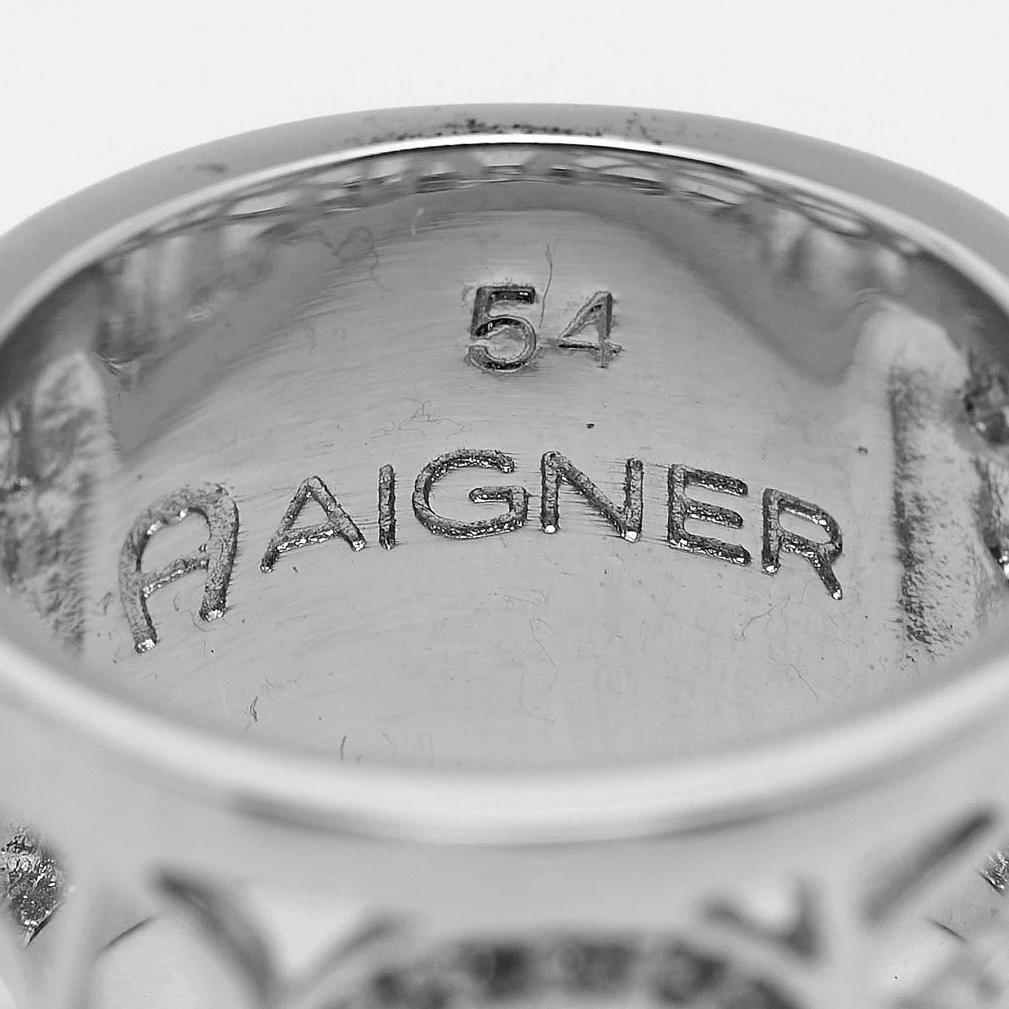 Aigner Logo Crystals Silver Tone Ring