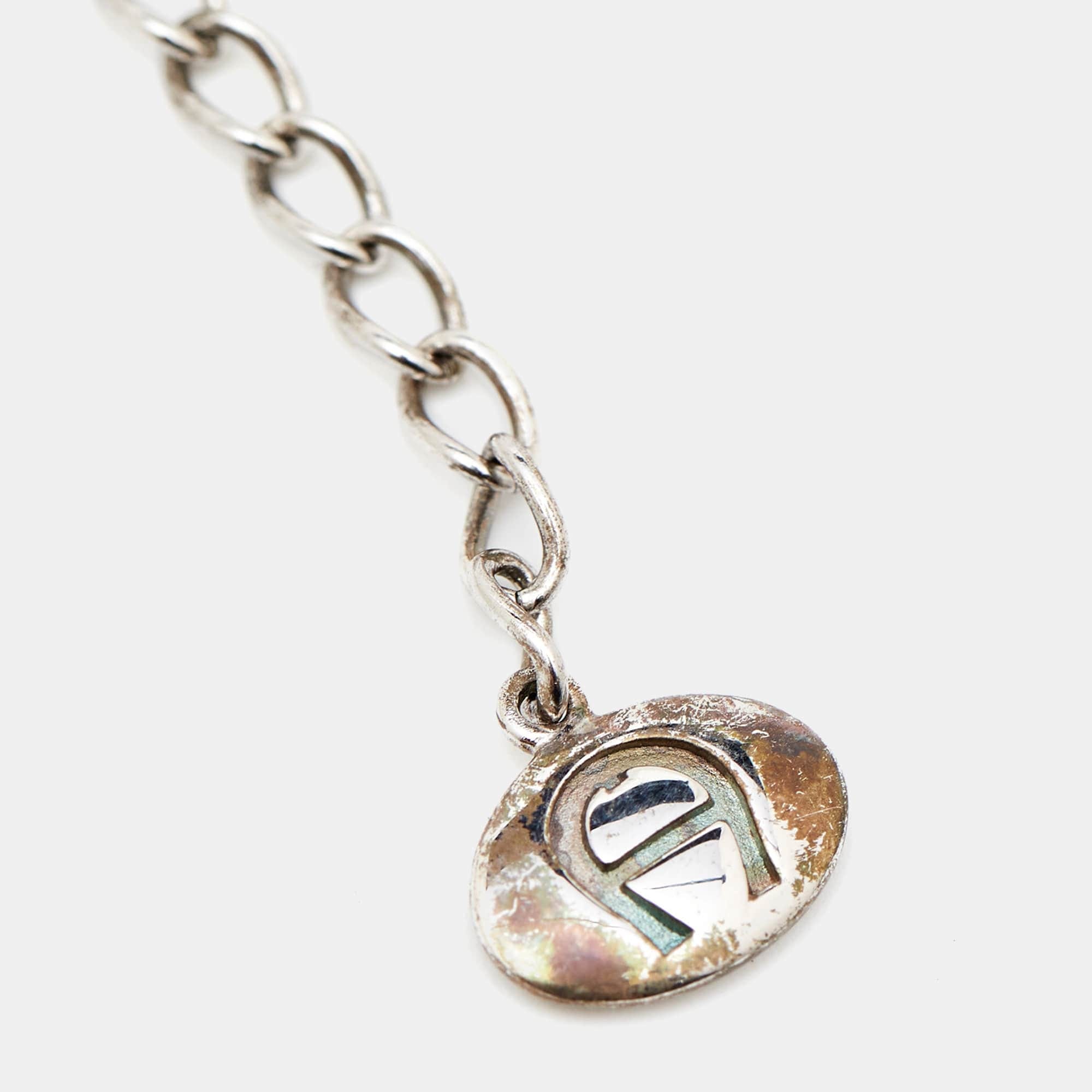 Aigner Logo Crystals Sterling Silver Pendant Necklace