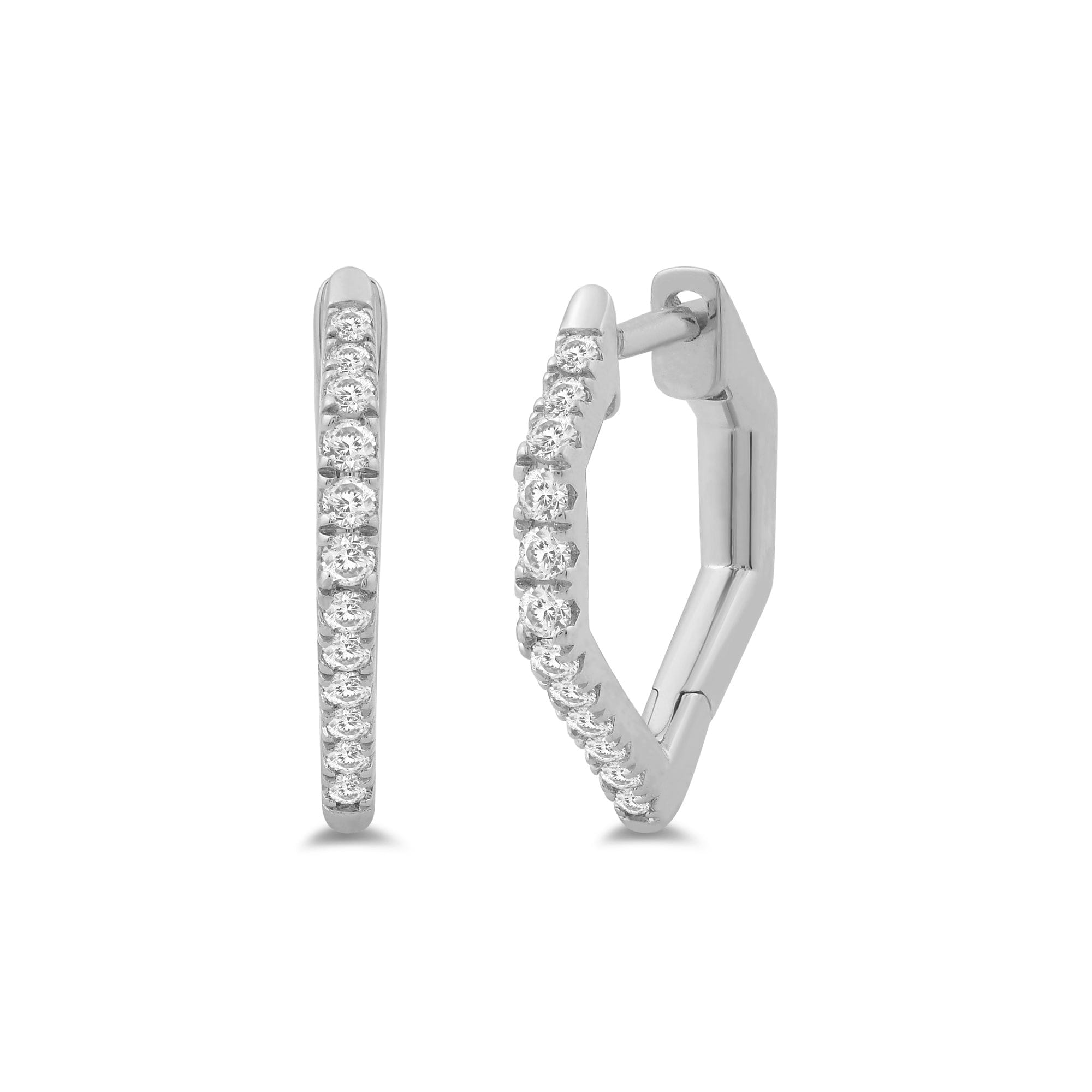Diamond Hexagon Shape Tapering Diamond Hoop Earrings