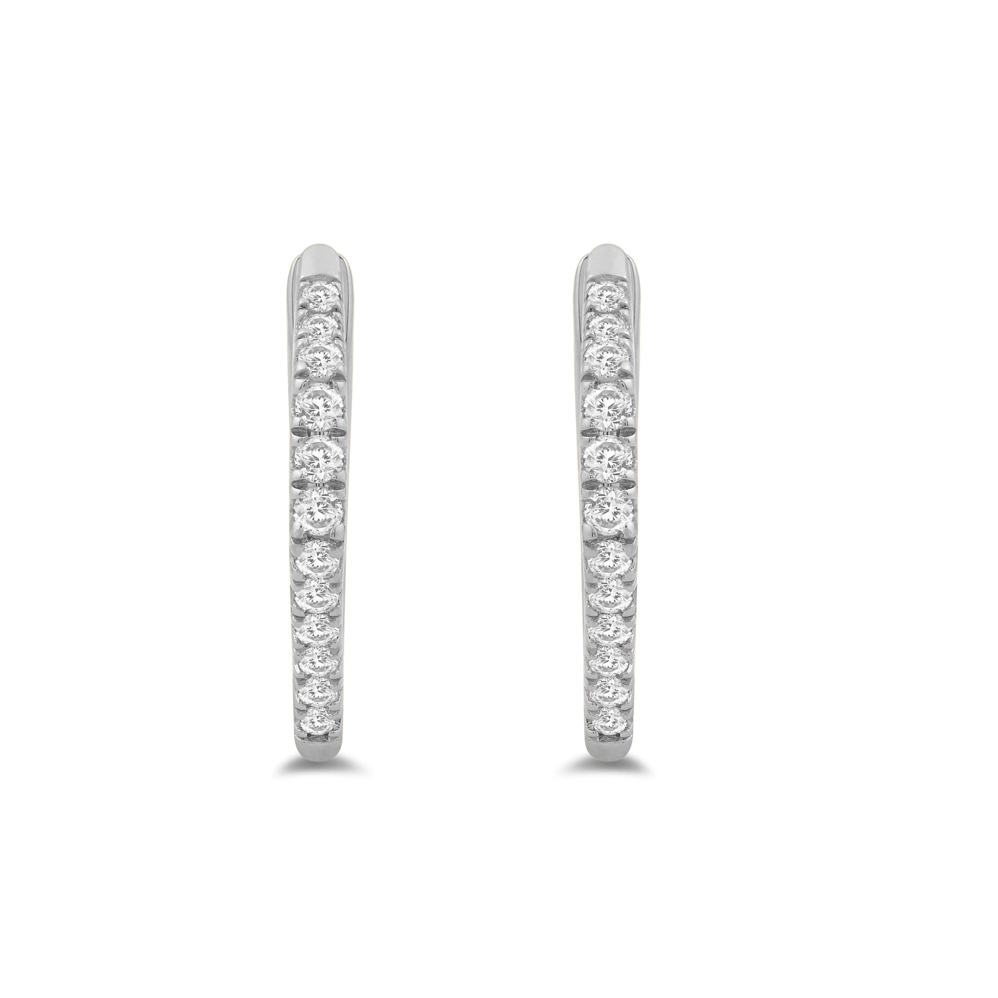 Diamond Hexagon Shape Tapering Diamond Hoop Earrings