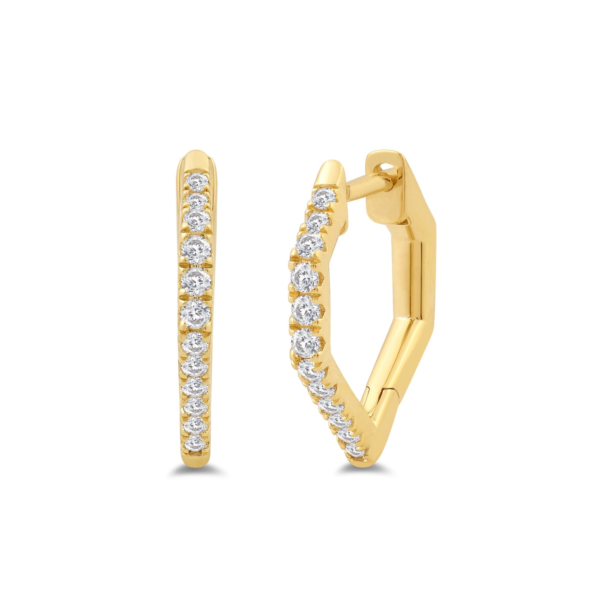 Diamond Hexagon Shape Tapering Diamond Hoop Earrings