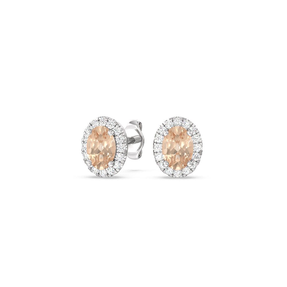 Solitaire Oval Morganite and Lab Diamond Classic Solitaire Halo Earrings
