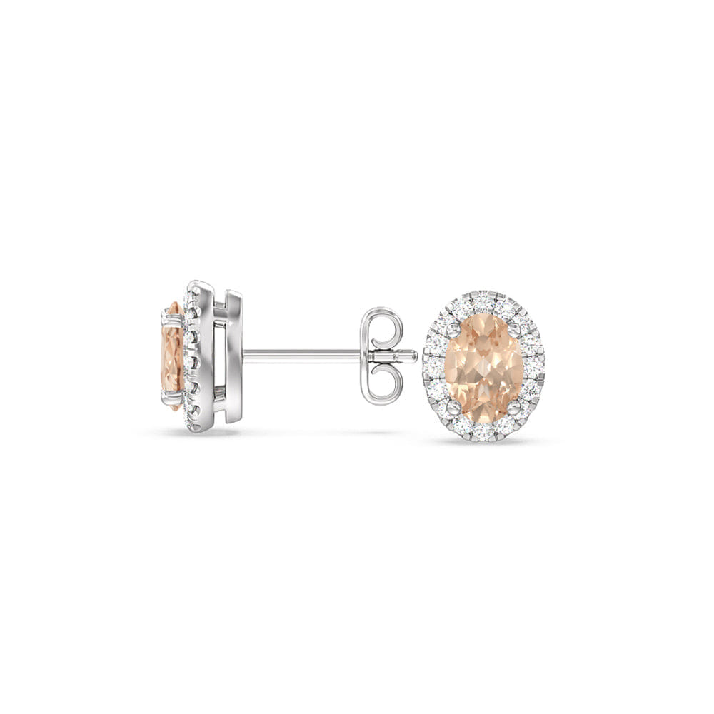 Solitaire Oval Morganite and Lab Diamond Classic Solitaire Halo Earrings