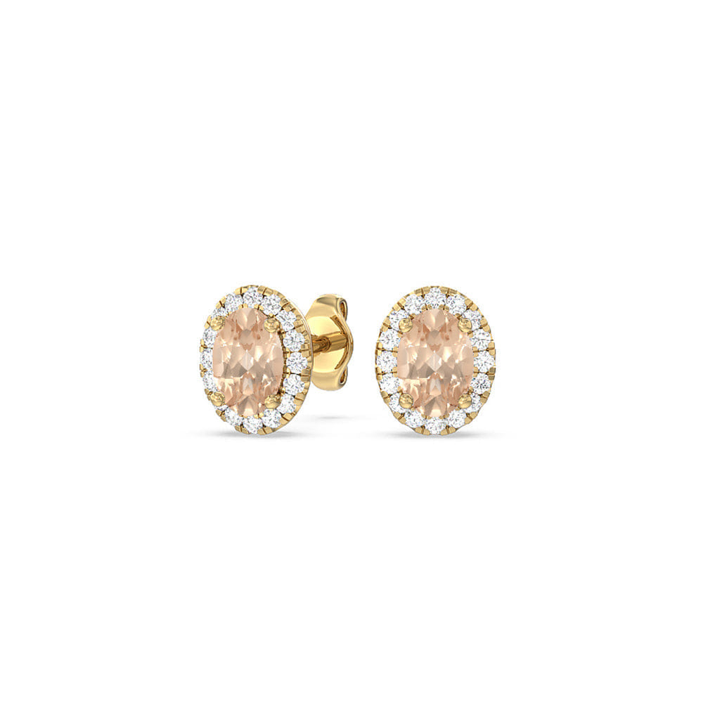 Solitaire Oval Morganite and Lab Diamond Classic Solitaire Halo Earrings
