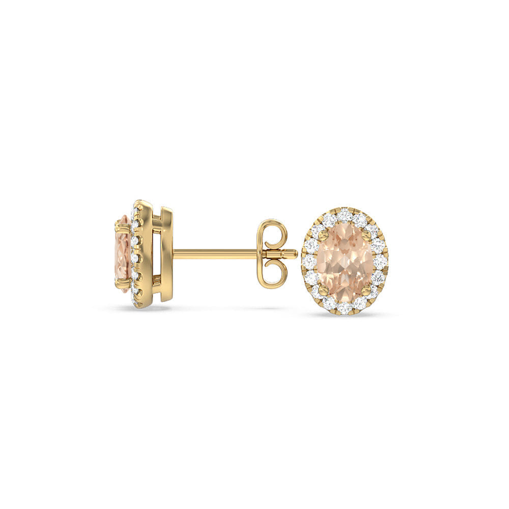 Solitaire Oval Morganite and Lab Diamond Classic Solitaire Halo Earrings