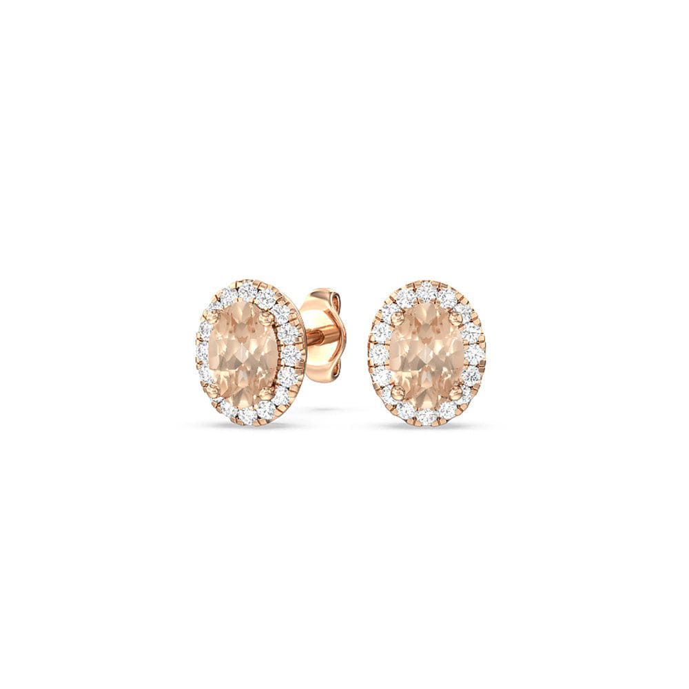 Solitaire Oval Morganite and Lab Diamond Classic Solitaire Halo Earrings