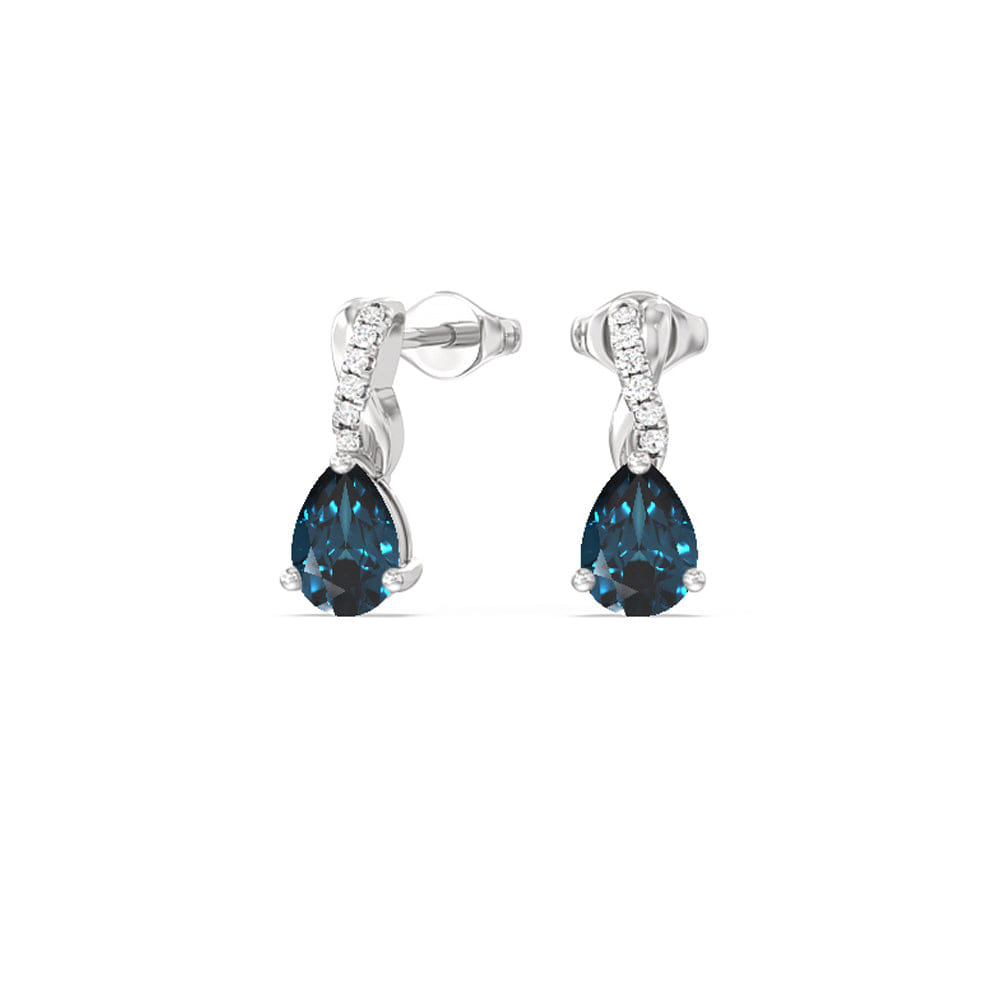 Diamond Pear London Blue Topaz Earrings With Petite Twisted Lab Diamond Top
