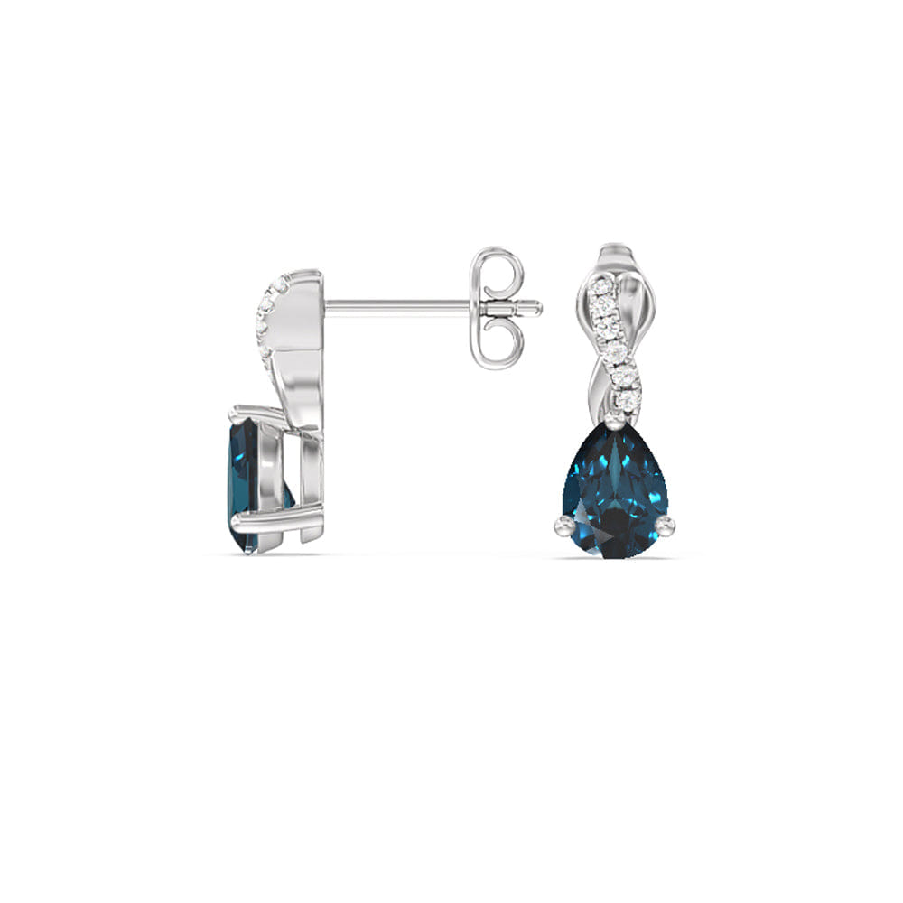 Diamond Pear London Blue Topaz Earrings With Petite Twisted Lab Diamond Top