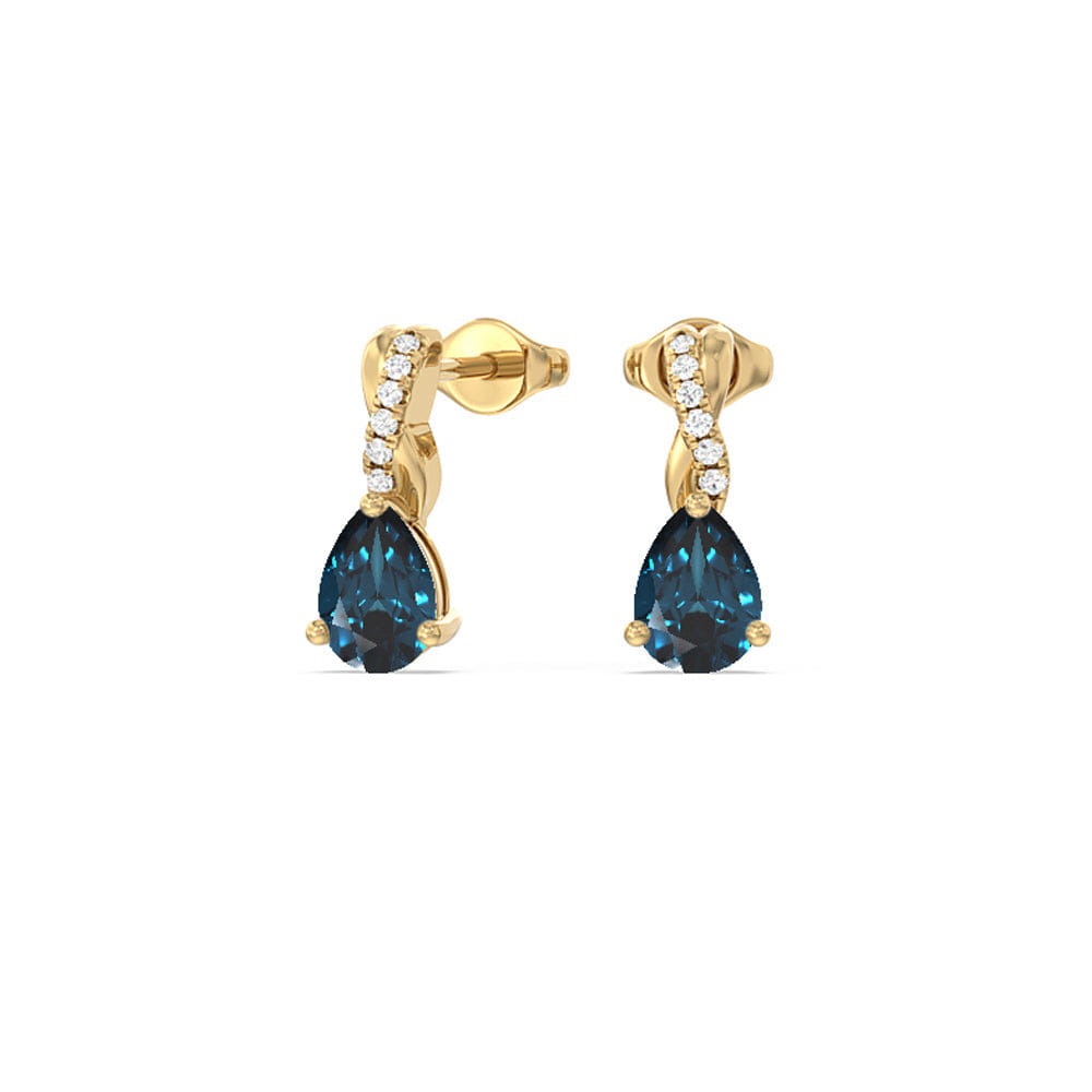 Diamond Pear London Blue Topaz Earrings With Petite Twisted Lab Diamond Top