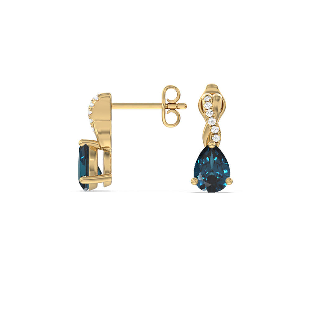 Diamond Pear London Blue Topaz Earrings With Petite Twisted Lab Diamond Top